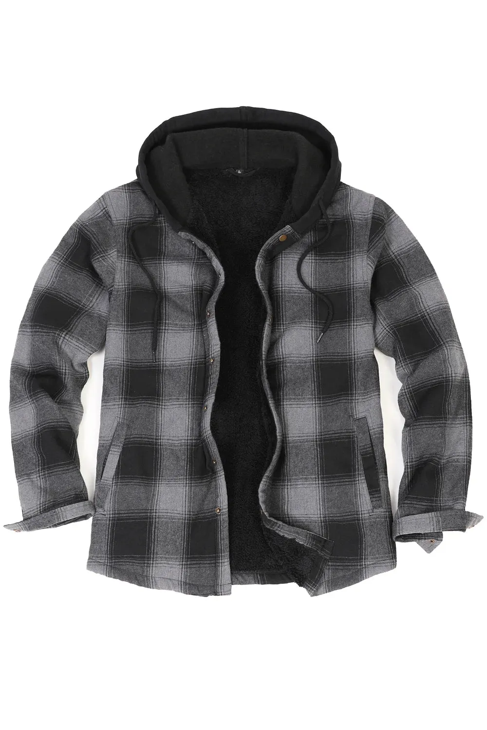 Men's Hooded Flannel Shirt Jacket,Snap Front,Sherpa-Lined Plaid