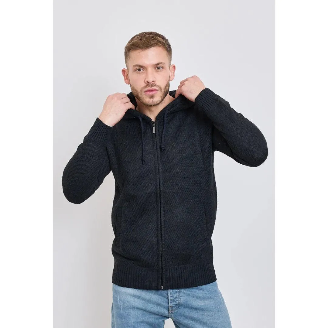 Mens Hoodie Jumper Jacket Fleece Fur Lined Top Knitted Warm Winter Casual Zipped