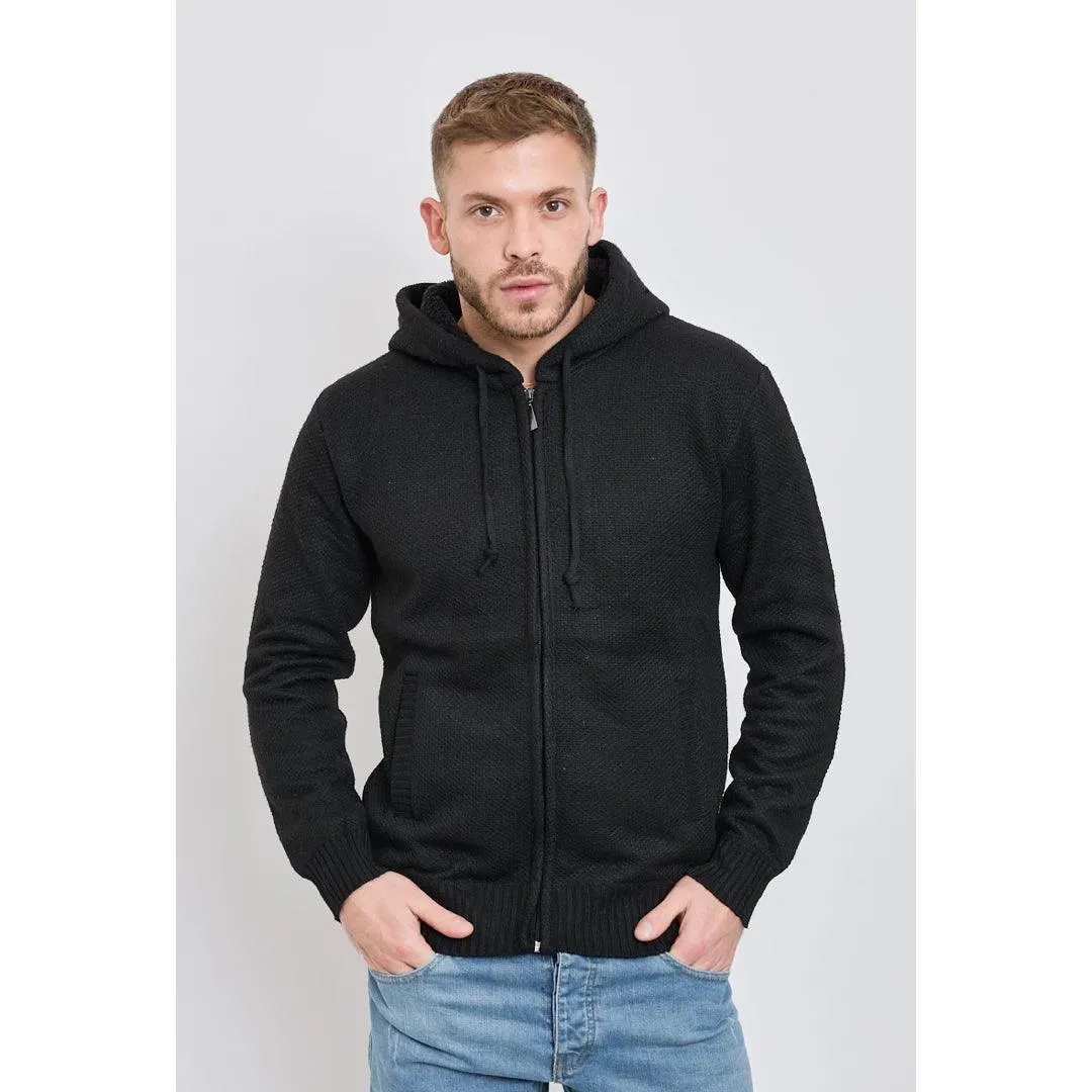 Mens Hoodie Jumper Jacket Fleece Fur Lined Top Knitted Warm Winter Casual Zipped