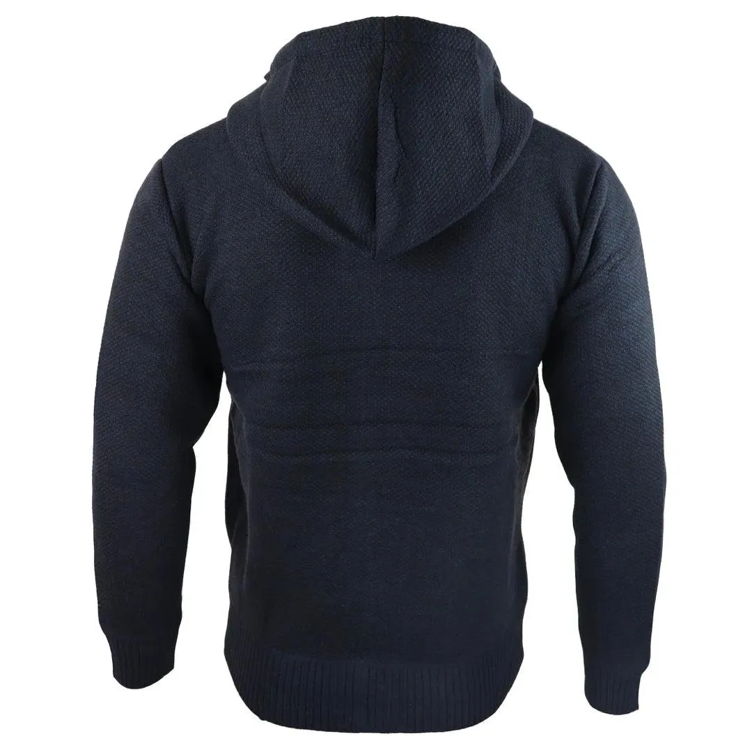 Mens Hoodie Jumper Jacket Fleece Fur Lined Top Knitted Warm Winter Casual Zipped