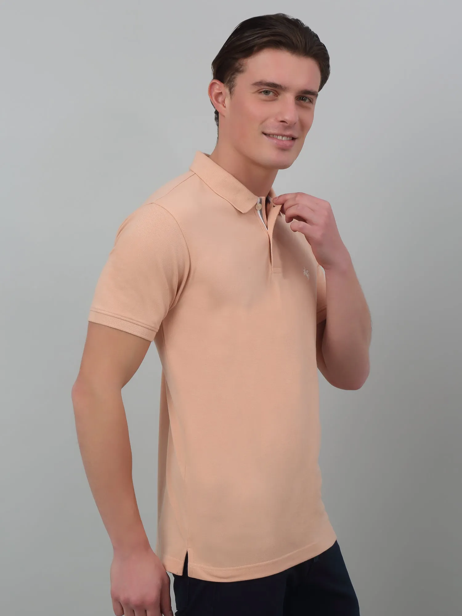 Men's Light Peach Polo neck Half Sleeve T-Shirt