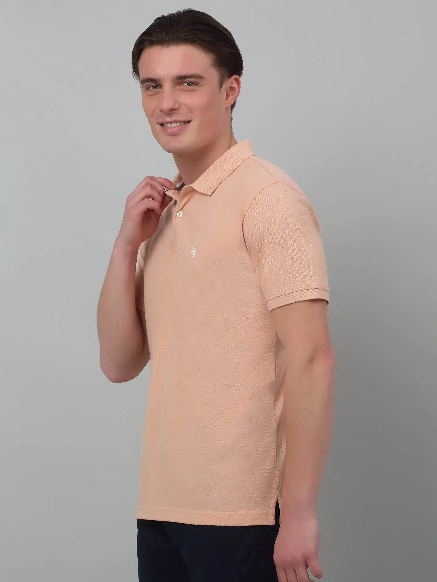 Men's Light Peach Polo neck Half Sleeve T-Shirt