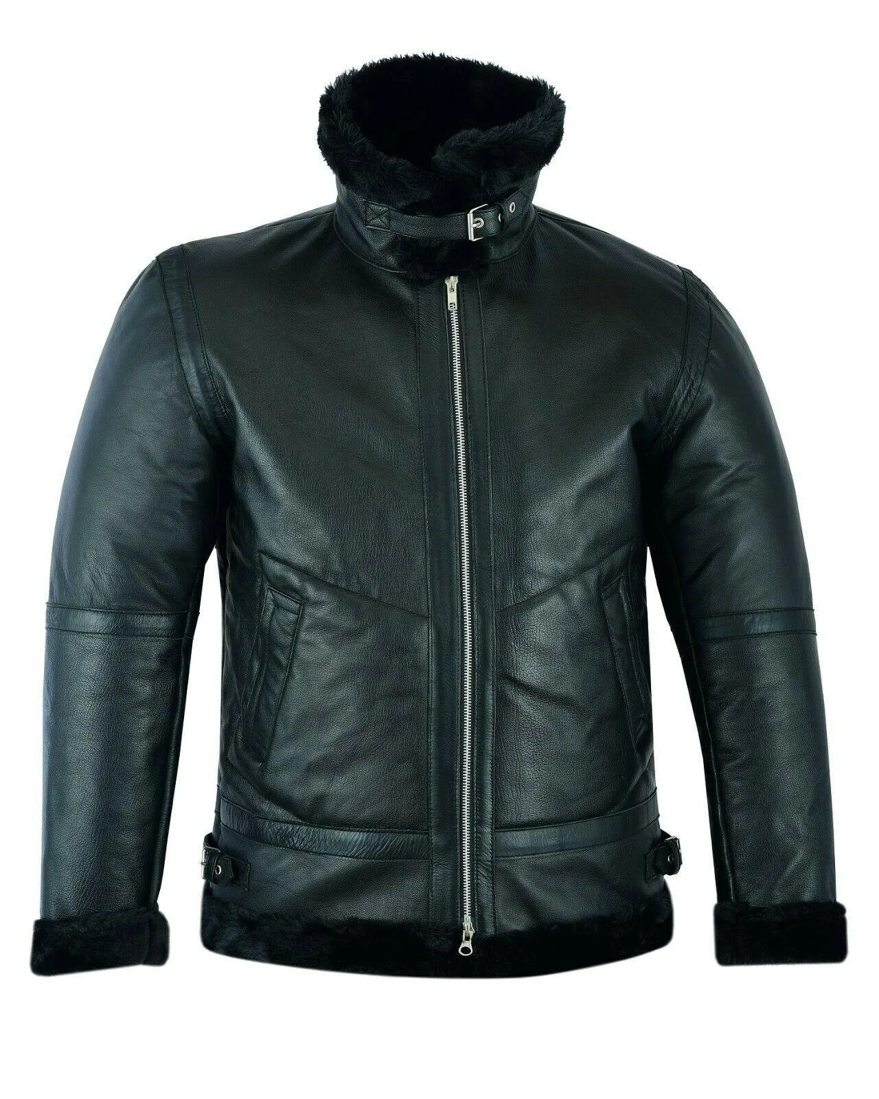 Men's Shearling Leather Black Fur B3 Aviator Jacket - RAF Bomber Jacket