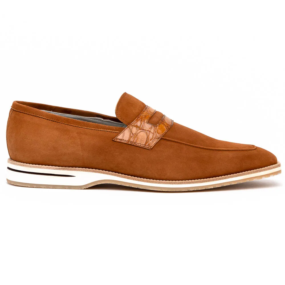 Meo 3 Sueded Goatskin Penny Loafer in Cognac by Zelli Italia