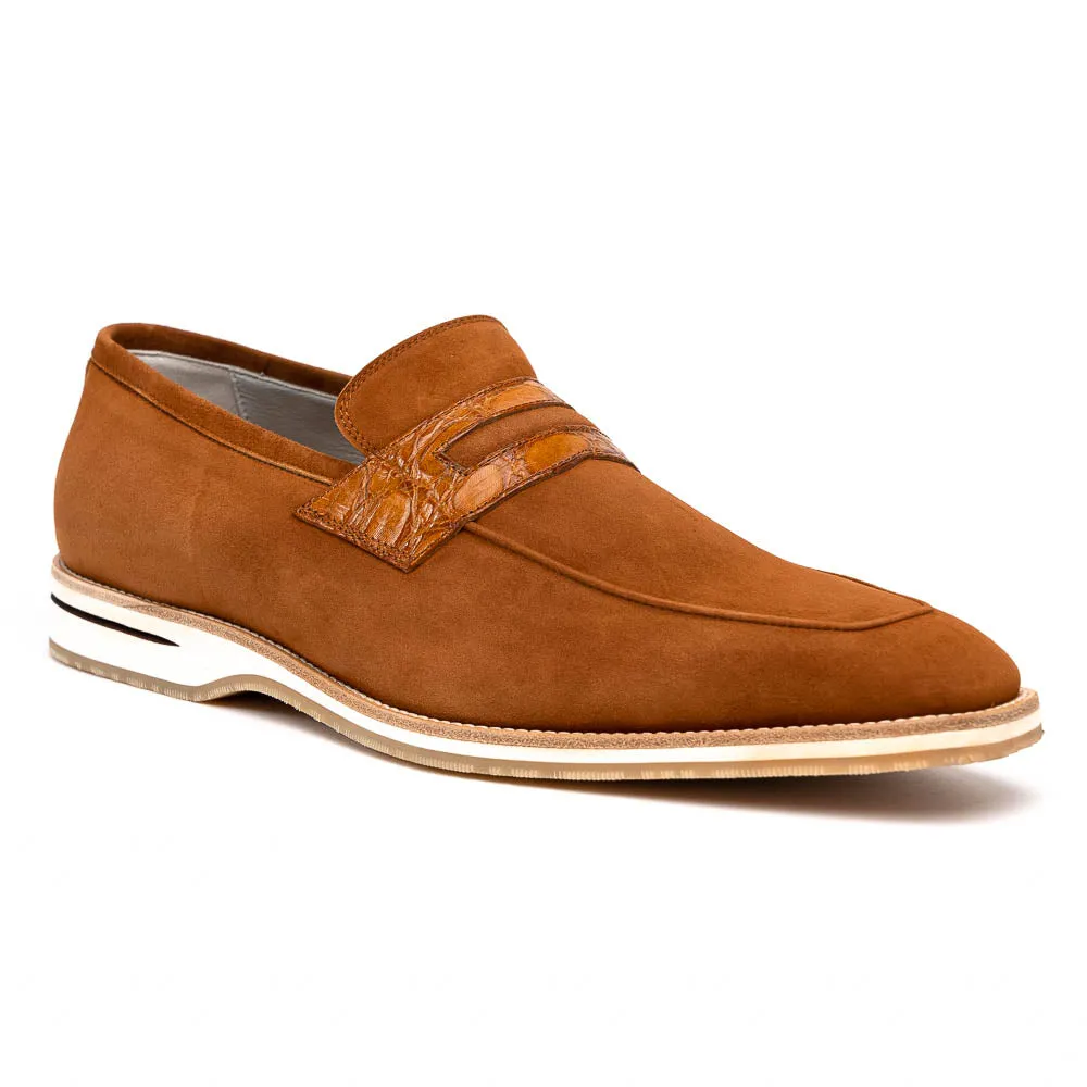 Meo 3 Sueded Goatskin Penny Loafer in Cognac by Zelli Italia