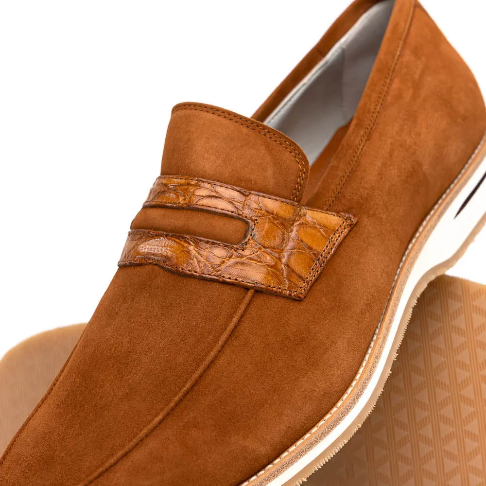 Meo 3 Sueded Goatskin Penny Loafer in Cognac by Zelli Italia