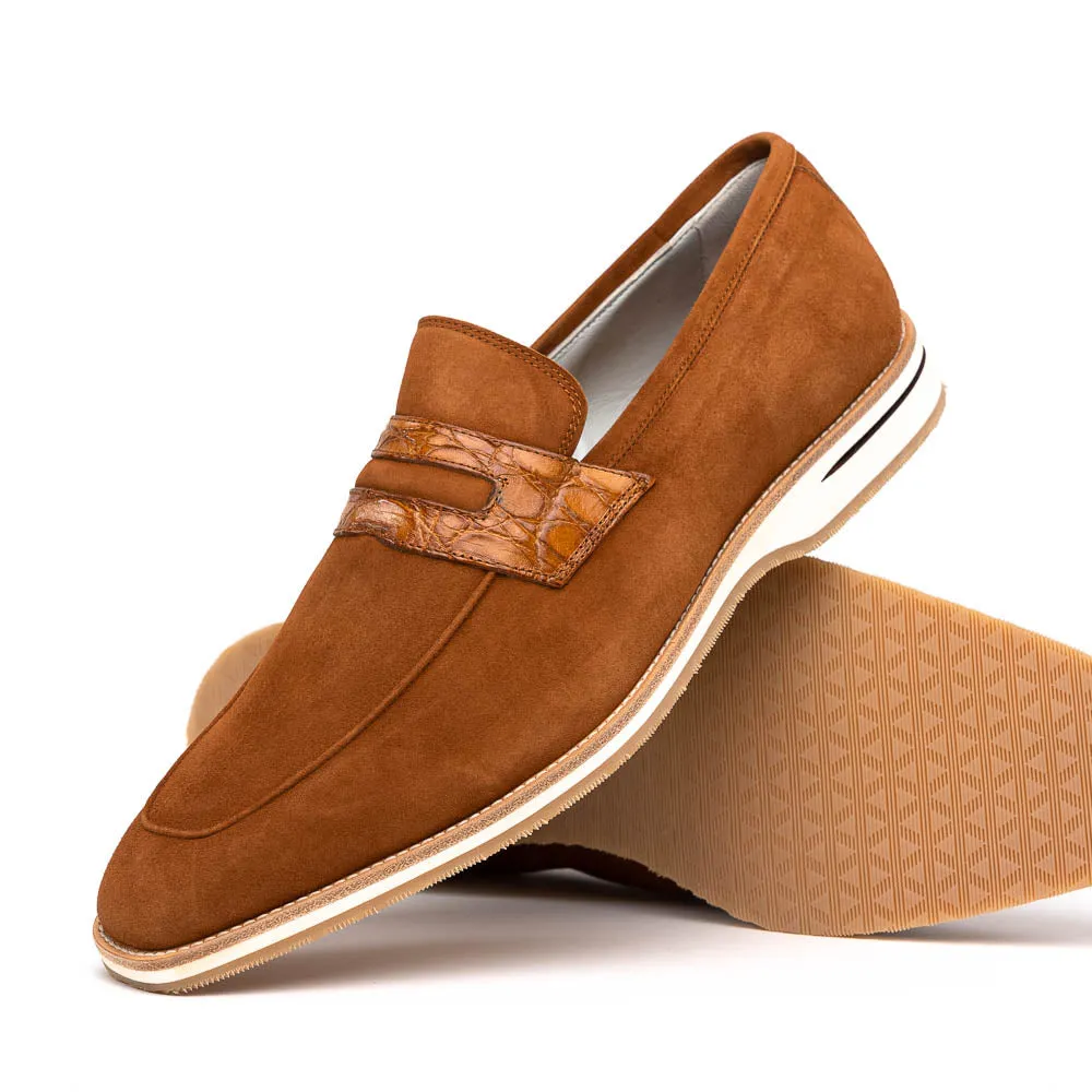 Meo 3 Sueded Goatskin Penny Loafer in Cognac by Zelli Italia