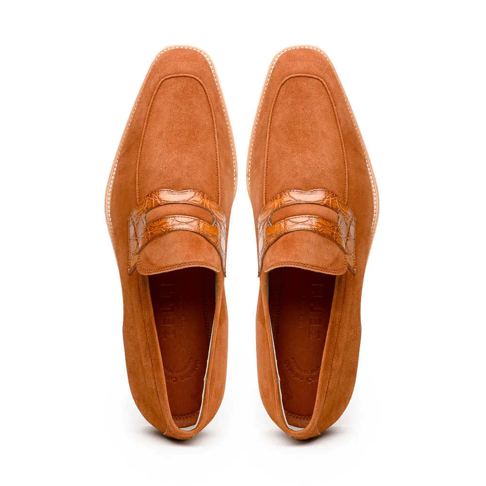 Meo 3 Sueded Goatskin Penny Loafer in Cognac by Zelli Italia