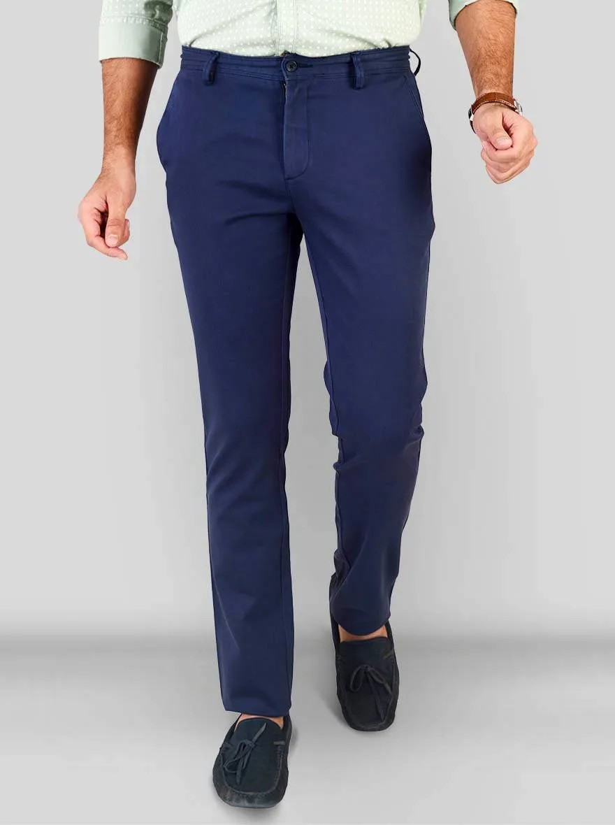 Navy Blue Self Textured Super Slim Fit Chinos | Greenfibre