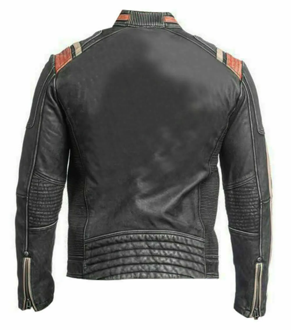 New Men's Retro 3 Cafe Racer Biker Vintage Motorcycle Distressed Moto Leather Jacket