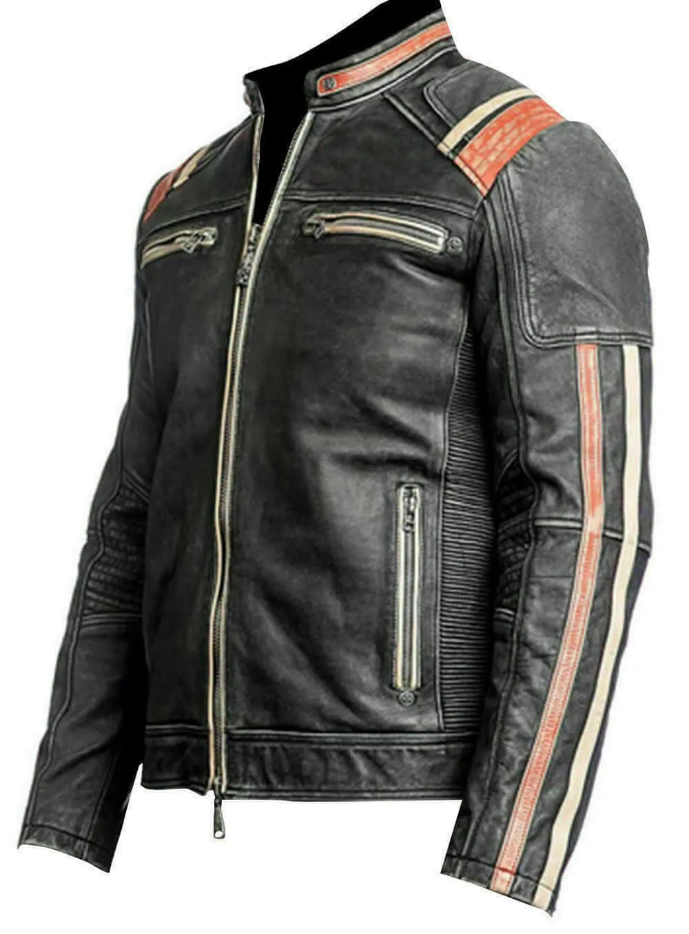 New Men's Retro 3 Cafe Racer Biker Vintage Motorcycle Distressed Moto Leather Jacket