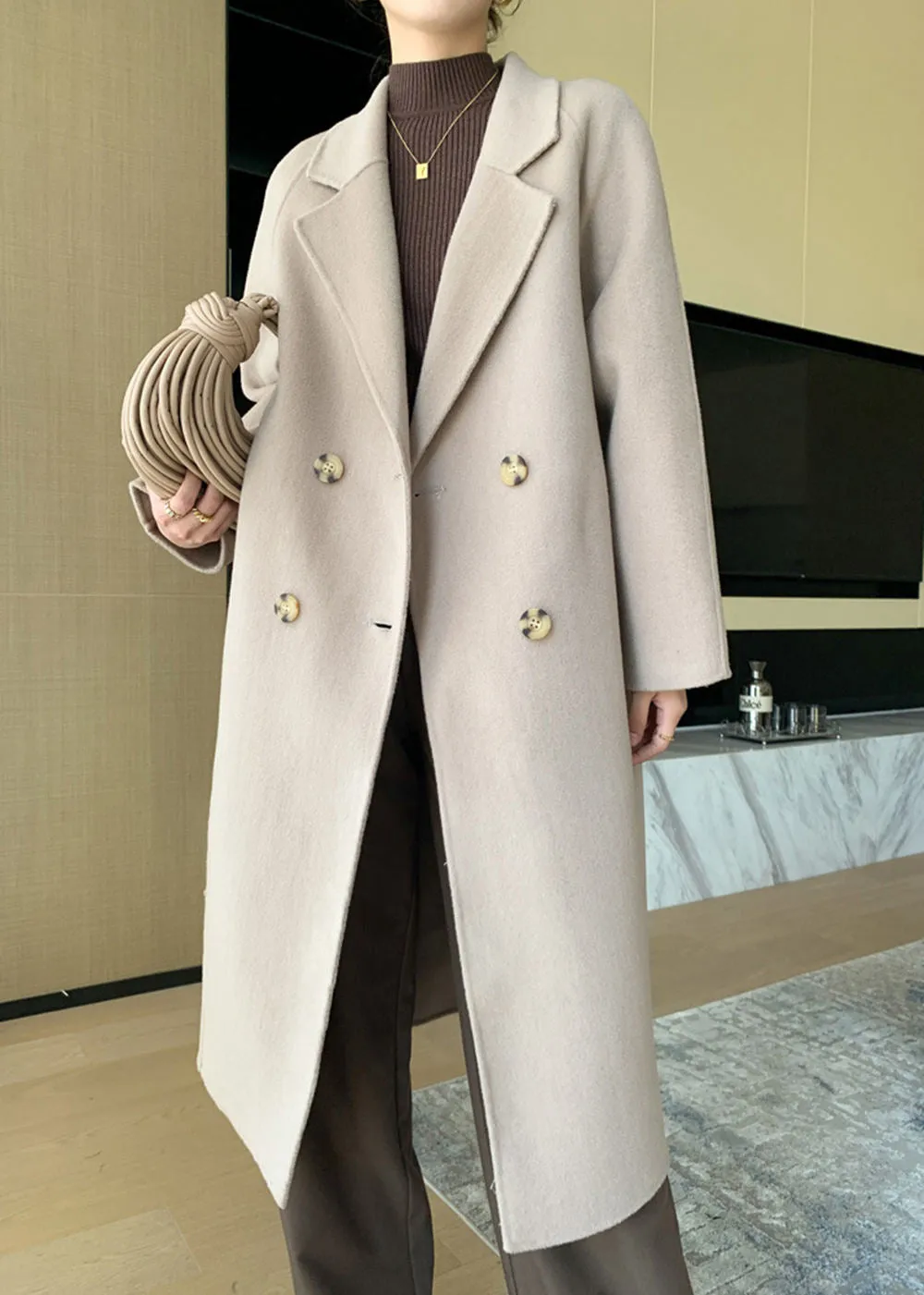 Noelle Double Breasted Button Wool Long Coat