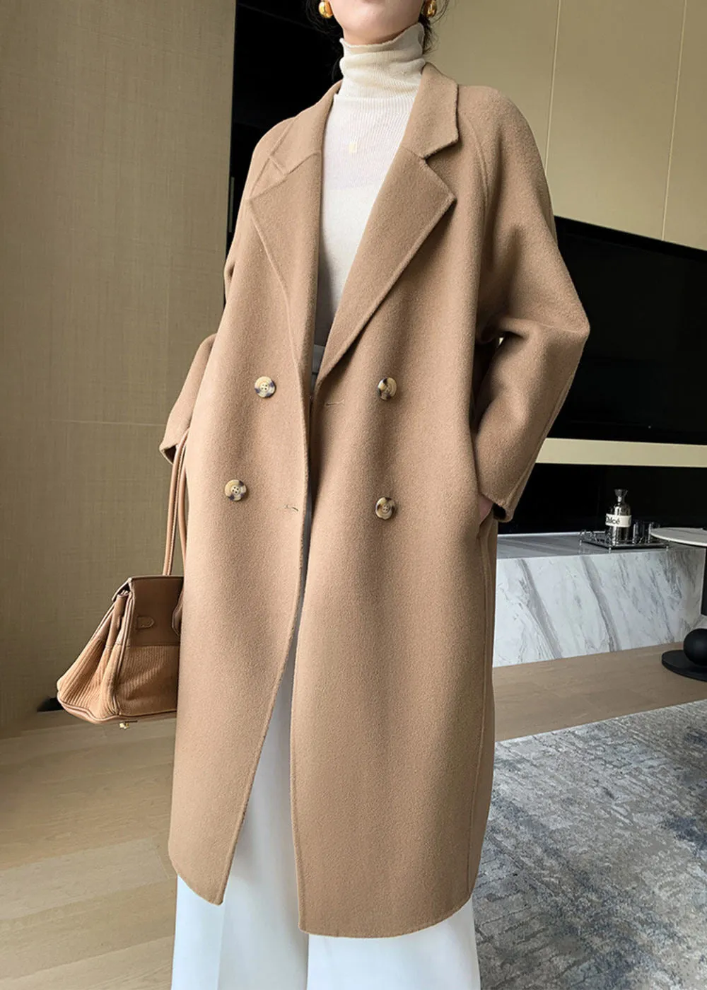 Noelle Double Breasted Button Wool Long Coat