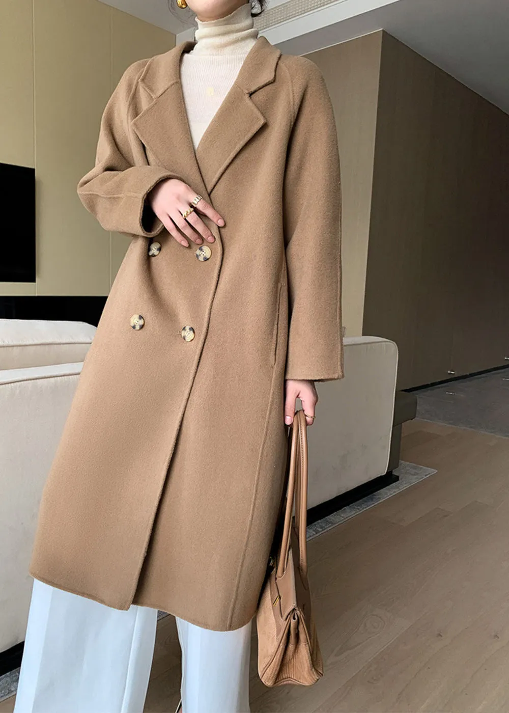 Noelle Double Breasted Button Wool Long Coat