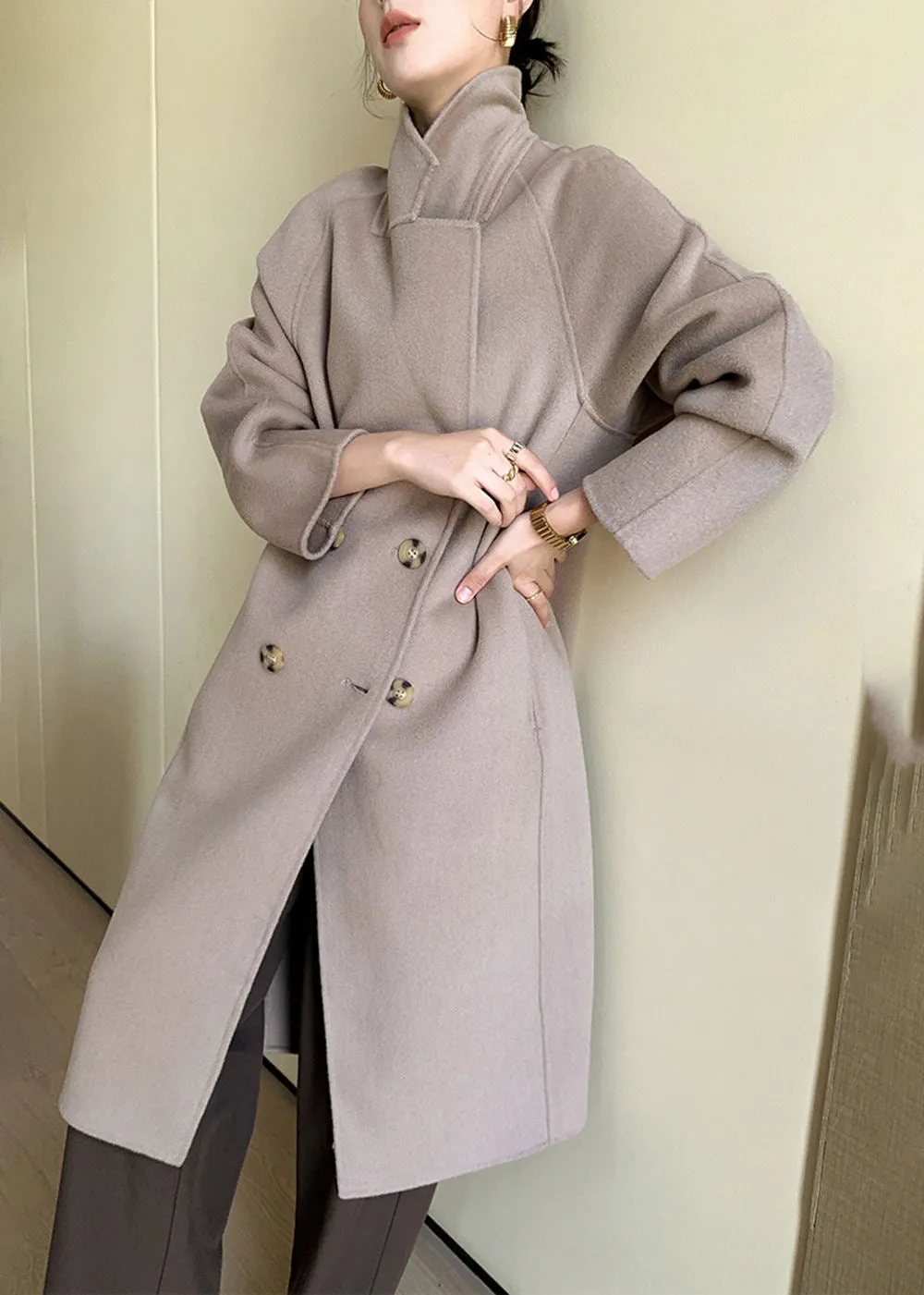 Noelle Double Breasted Button Wool Long Coat