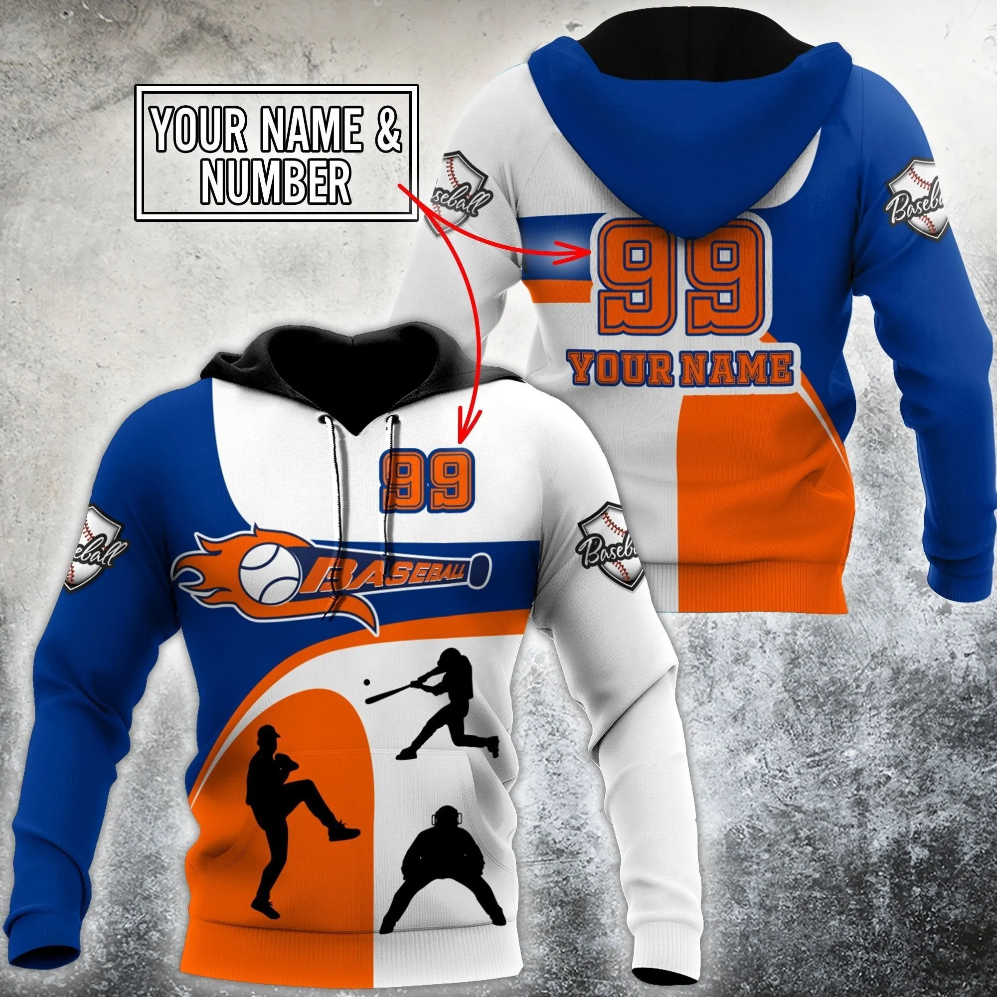 Personalized Name & Number Baseball White Orange Sweatshirt Hoodie Christmas Shirts For Men And Women