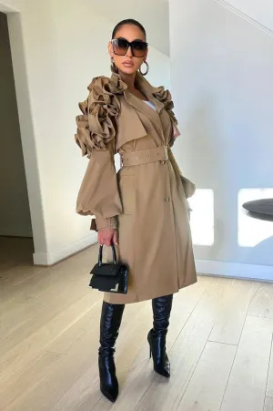 Plus Size Beautiful Ruffles Belted Trench Coat