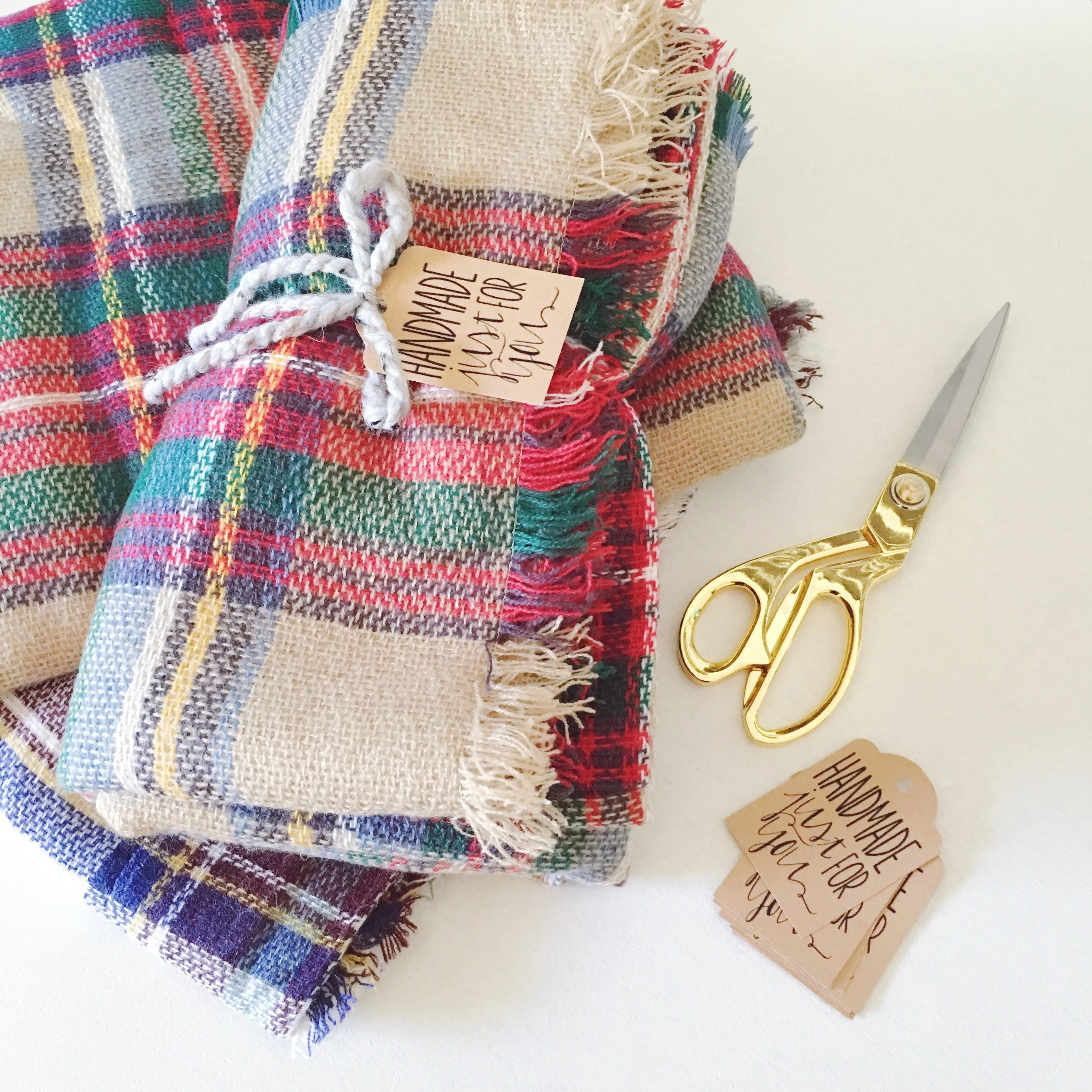 RED CAMEL PLAID Blanket Scarf Handmade Tartan Shawl Wrap Warmer