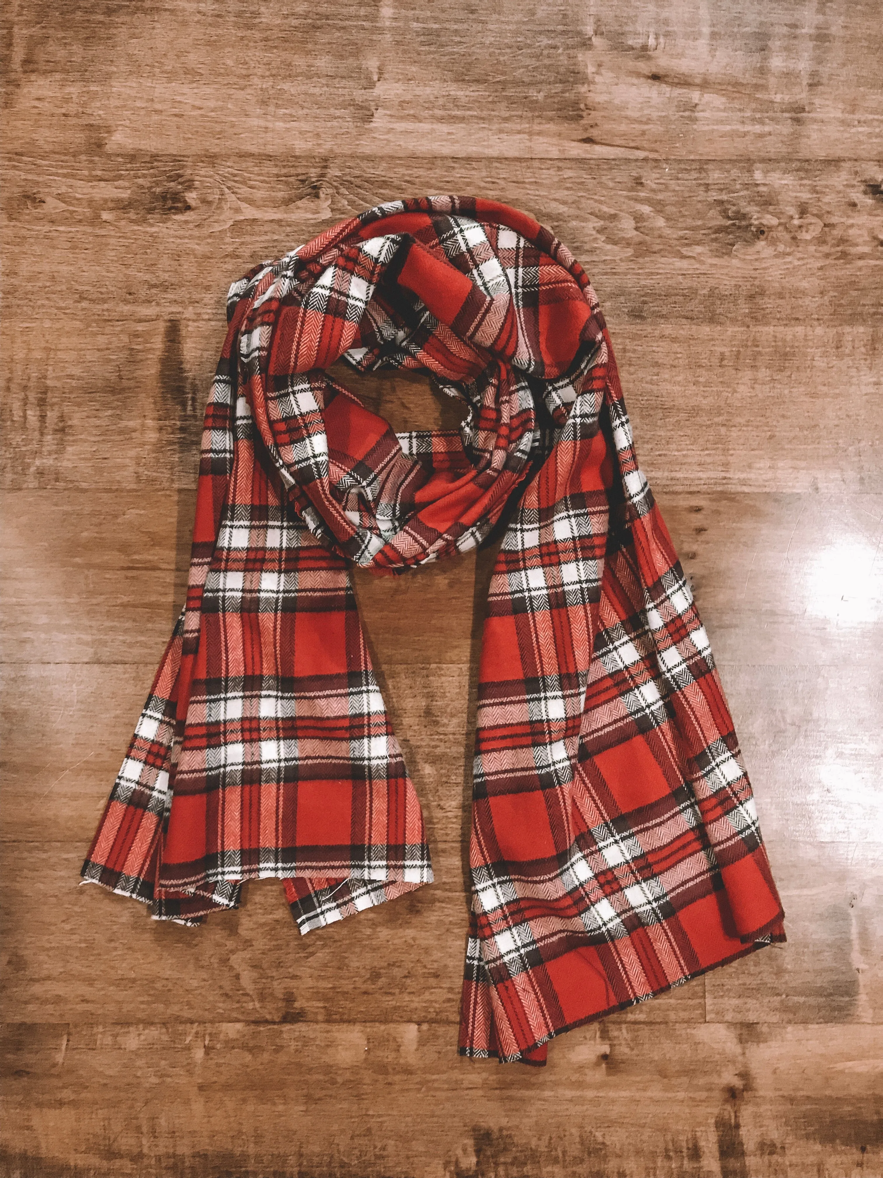 Red Plaid Blanket Scarf Handmade Tartan Shawl Wrap Warmer