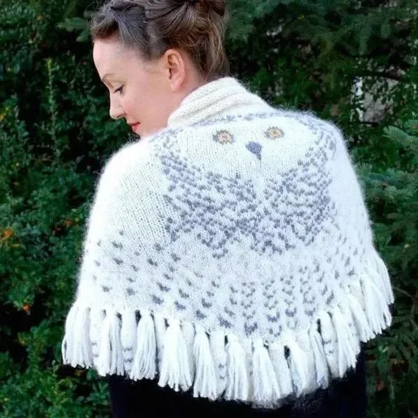 Retro Owl Scarf - Ladies Shawl Hedwig Knitting Pattern