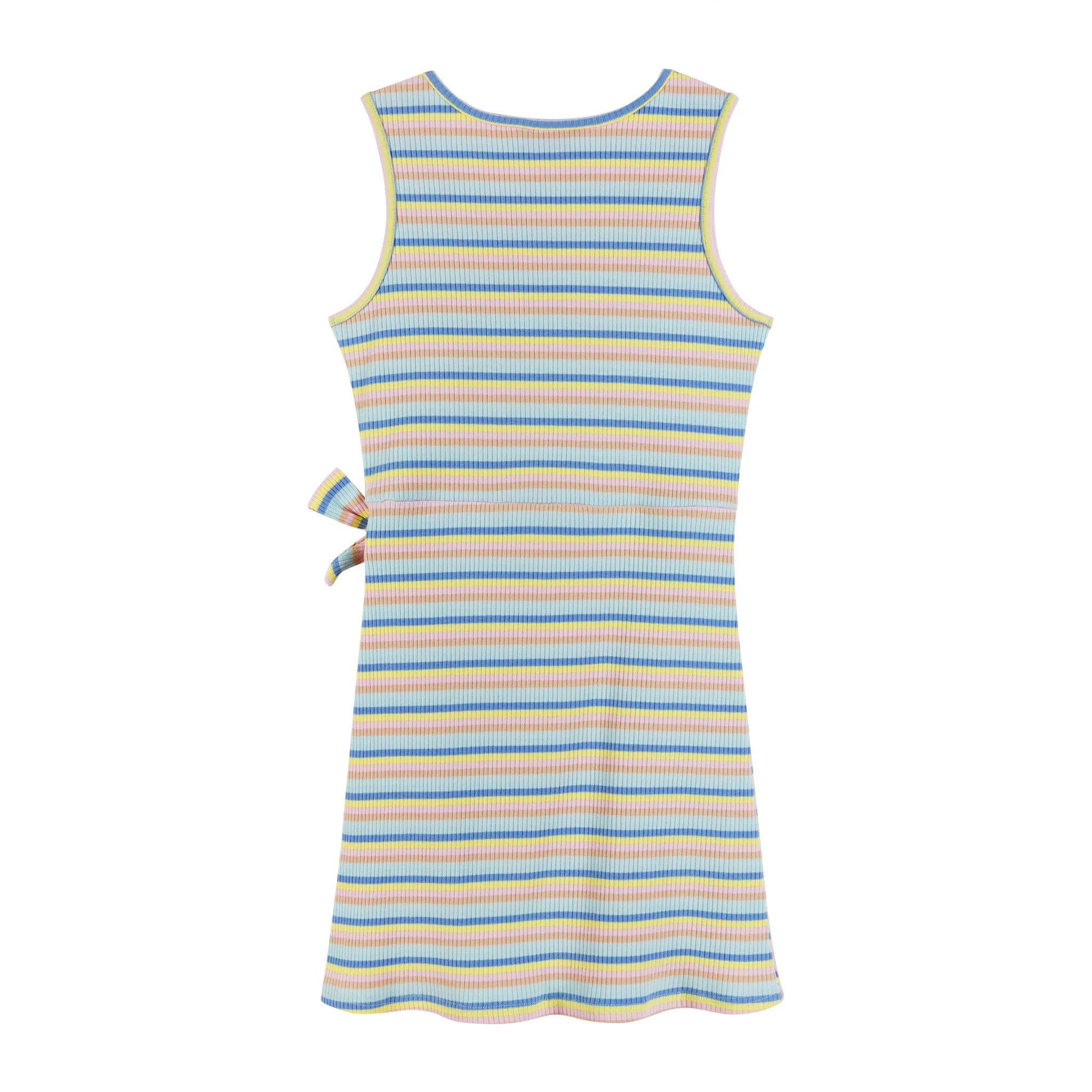 Rib Knit Faux Wrap Dress (Size 7-14 Years) | Multicolor Stripe