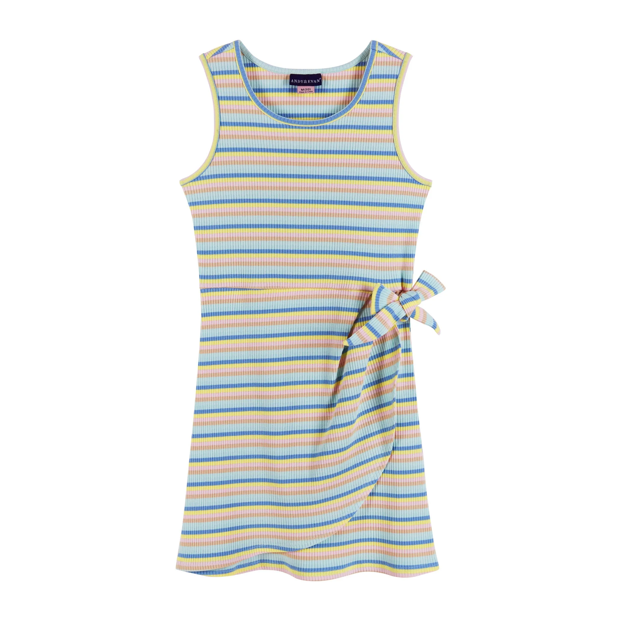 Rib Knit Faux Wrap Dress (Size 7-14 Years) | Multicolor Stripe