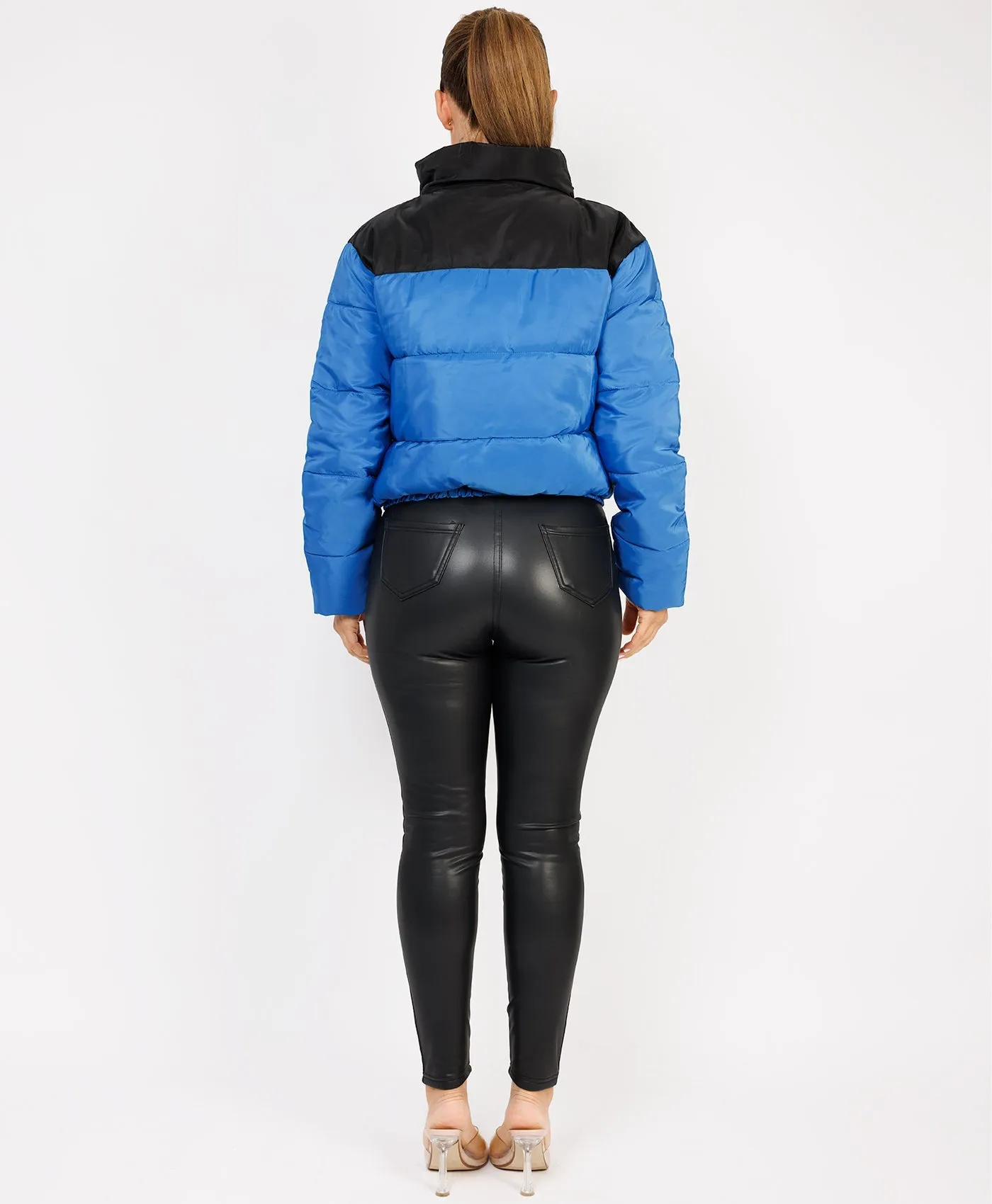 Royal Blue Colour Block Padded Zipped Puffer Bomber Jacket