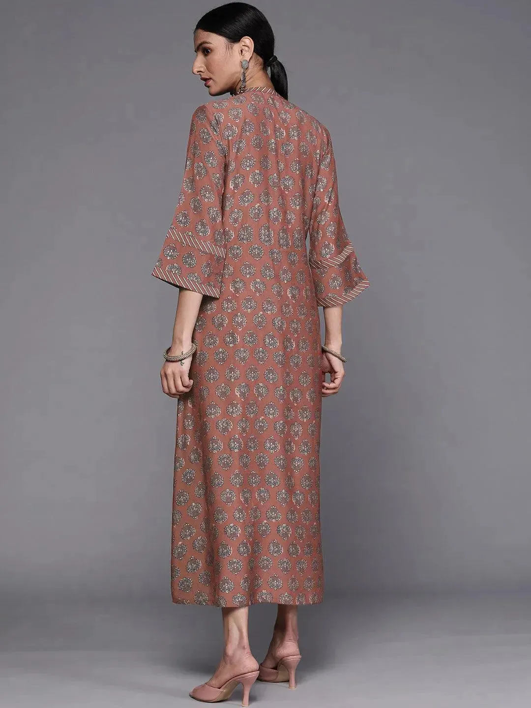 Rust Printed Silk Dress