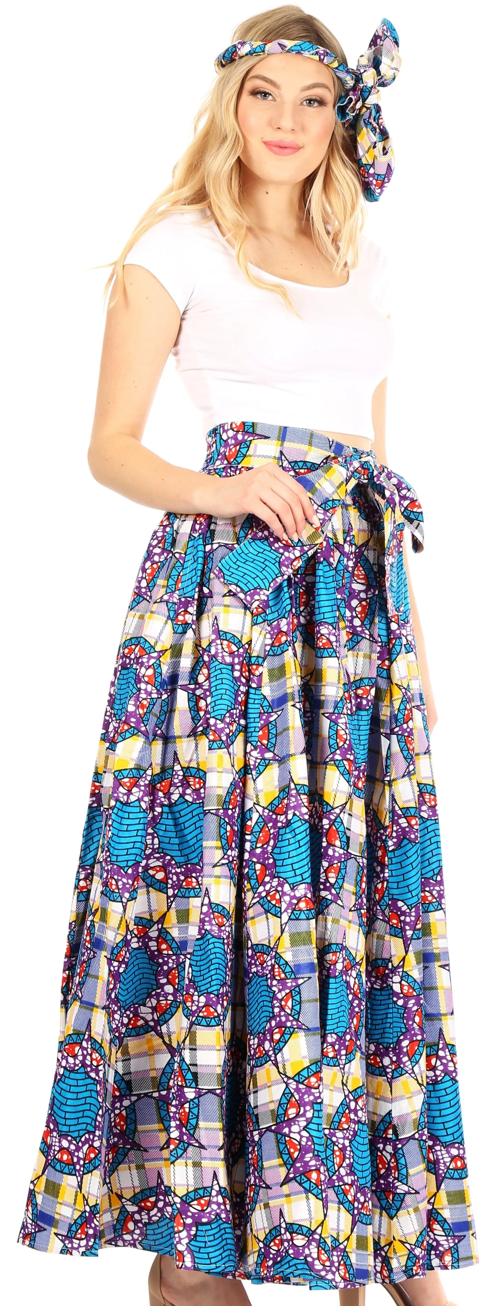 Sakkas Asma Convertible Traditional Wax Print Adjustable Strap Maxi Skirt | Dress