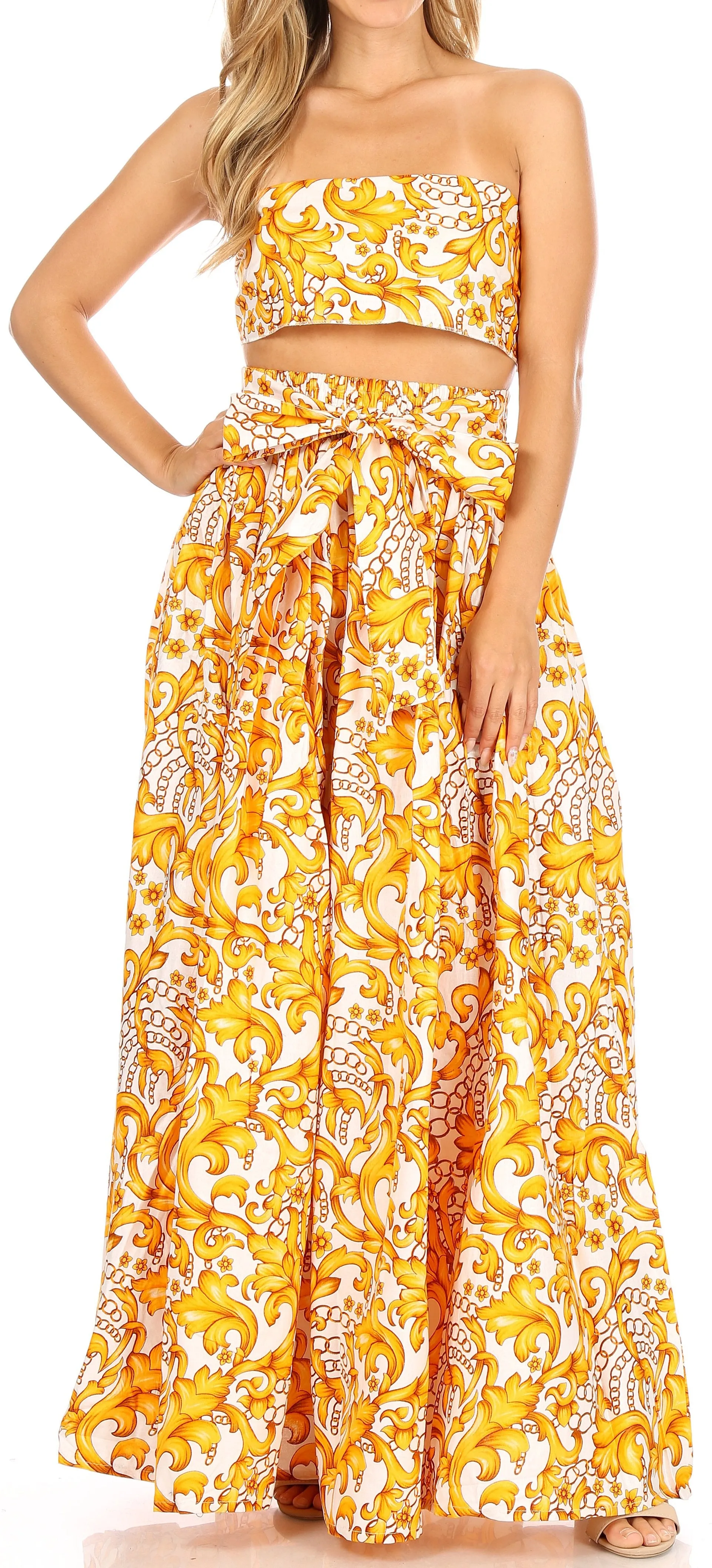 Sakkas Asma Convertible Traditional Wax Print Adjustable Strap Maxi Skirt | Dress