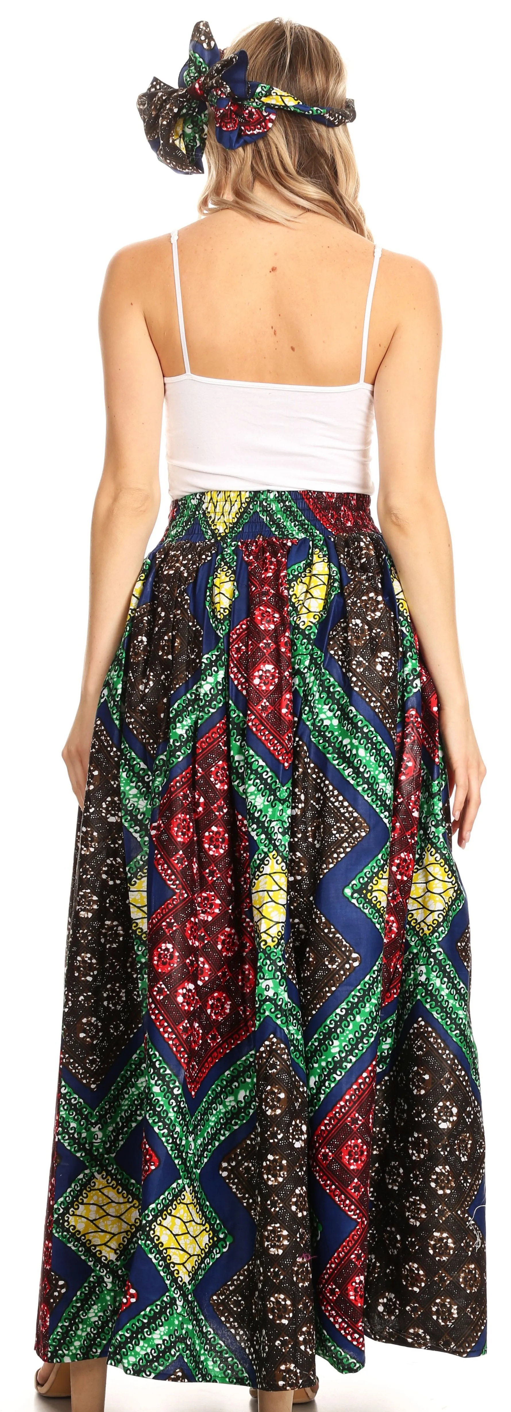 Sakkas Asma Convertible Traditional Wax Print Adjustable Strap Maxi Skirt | Dress