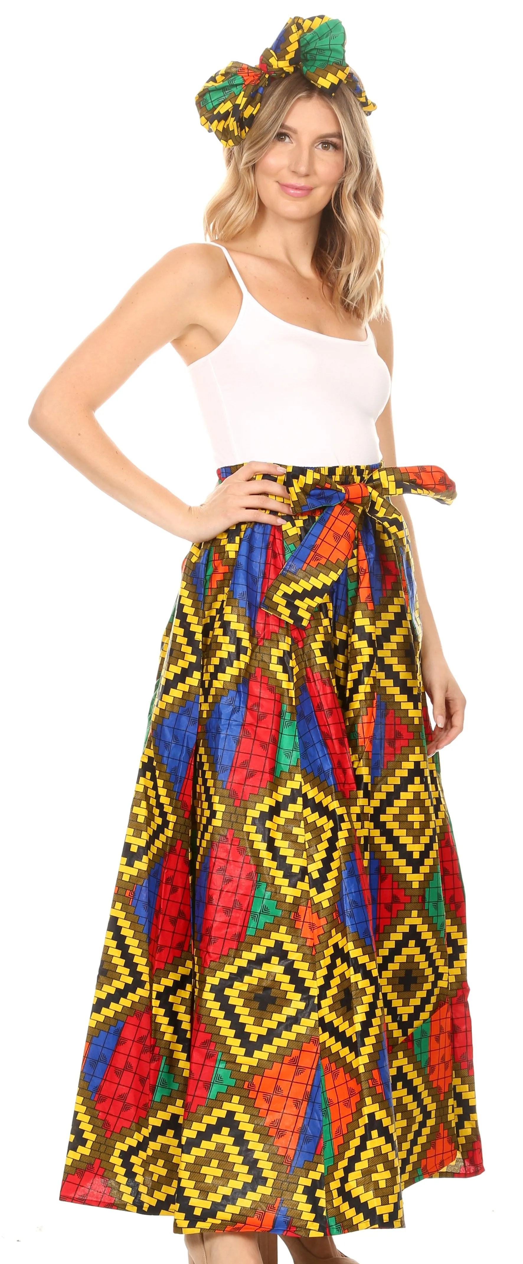 Sakkas Asma Convertible Traditional Wax Print Adjustable Strap Maxi Skirt | Dress