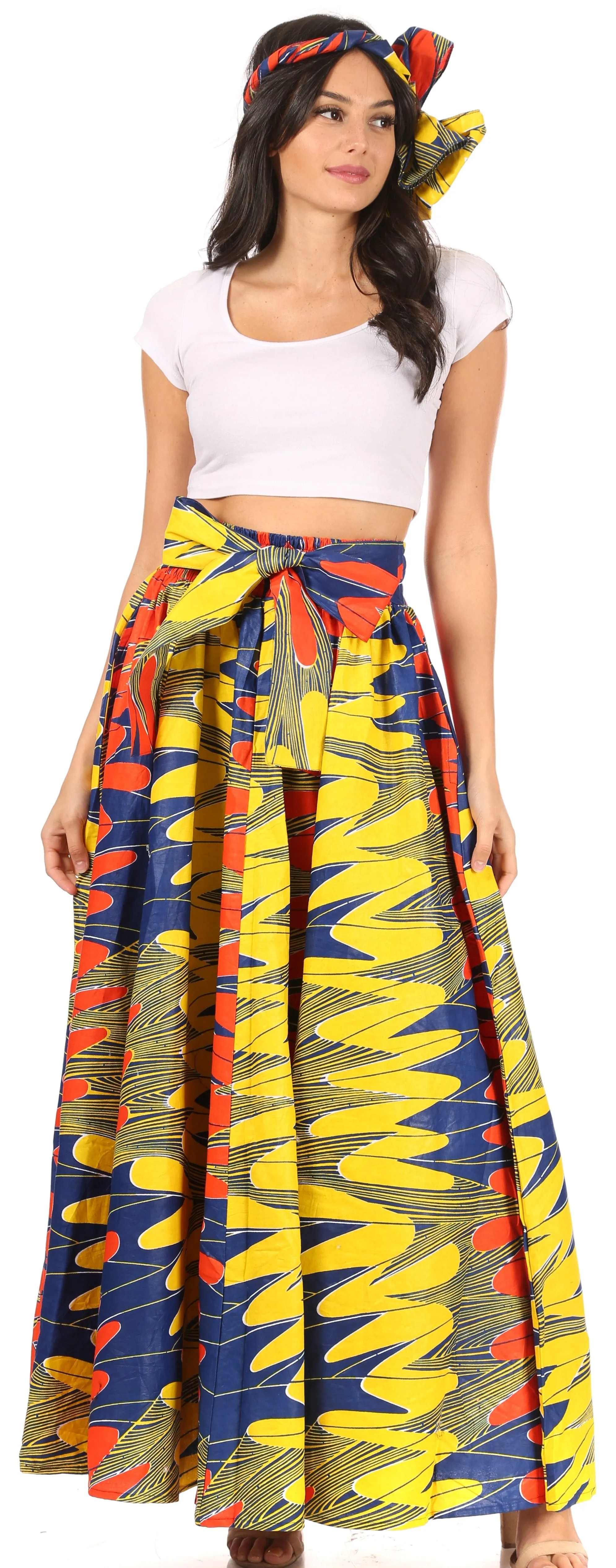 Sakkas Asma Convertible Traditional Wax Print Adjustable Strap Maxi Skirt | Dress