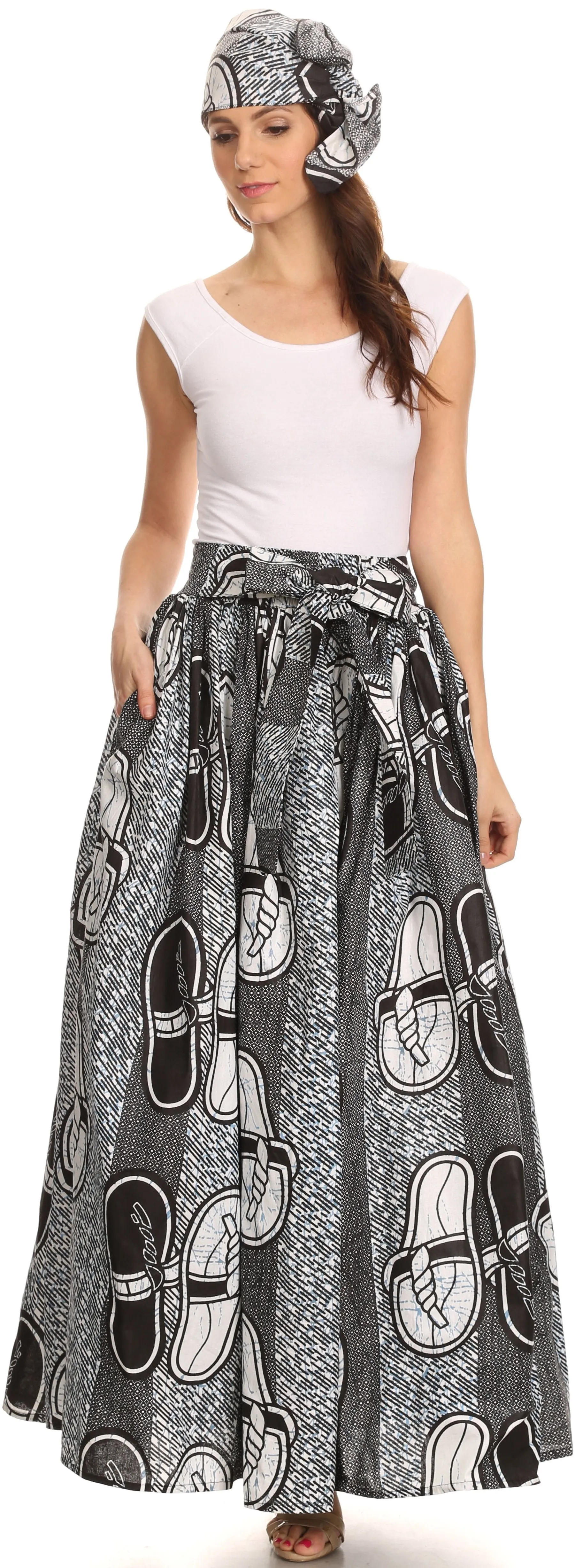 Sakkas Asma Convertible Traditional Wax Print Adjustable Strap Maxi Skirt | Dress