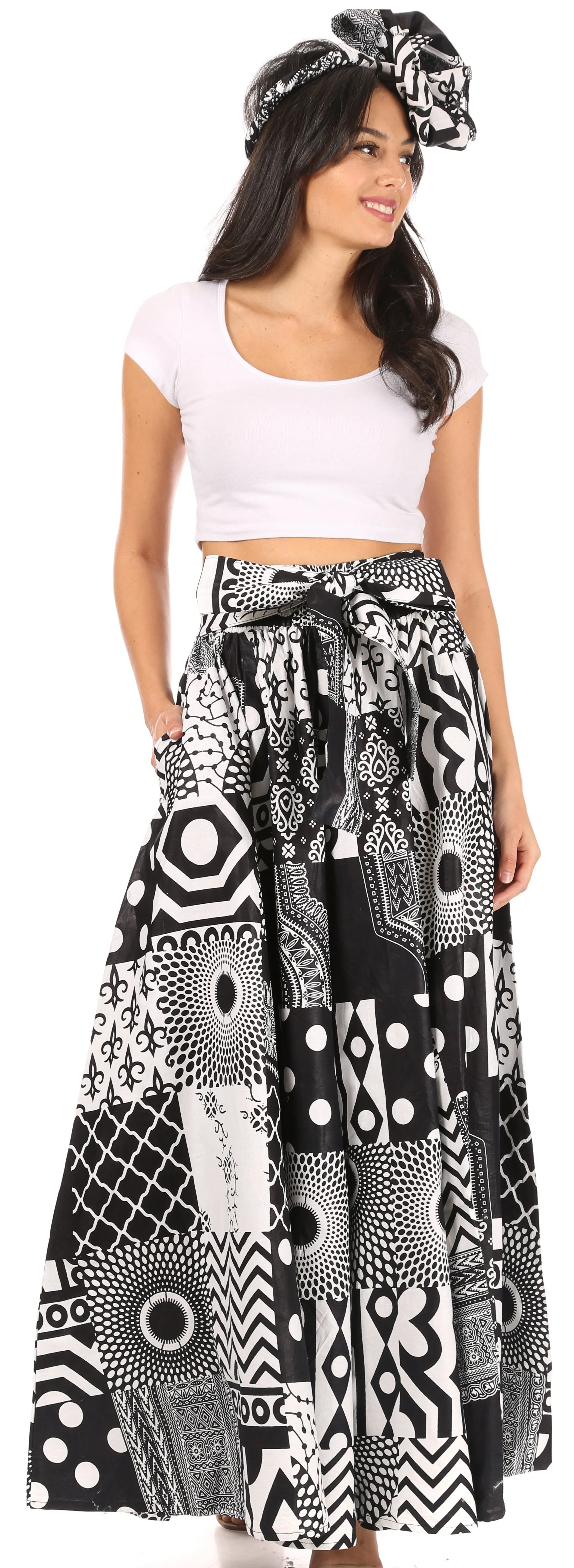 Sakkas Asma Convertible Traditional Wax Print Adjustable Strap Maxi Skirt | Dress