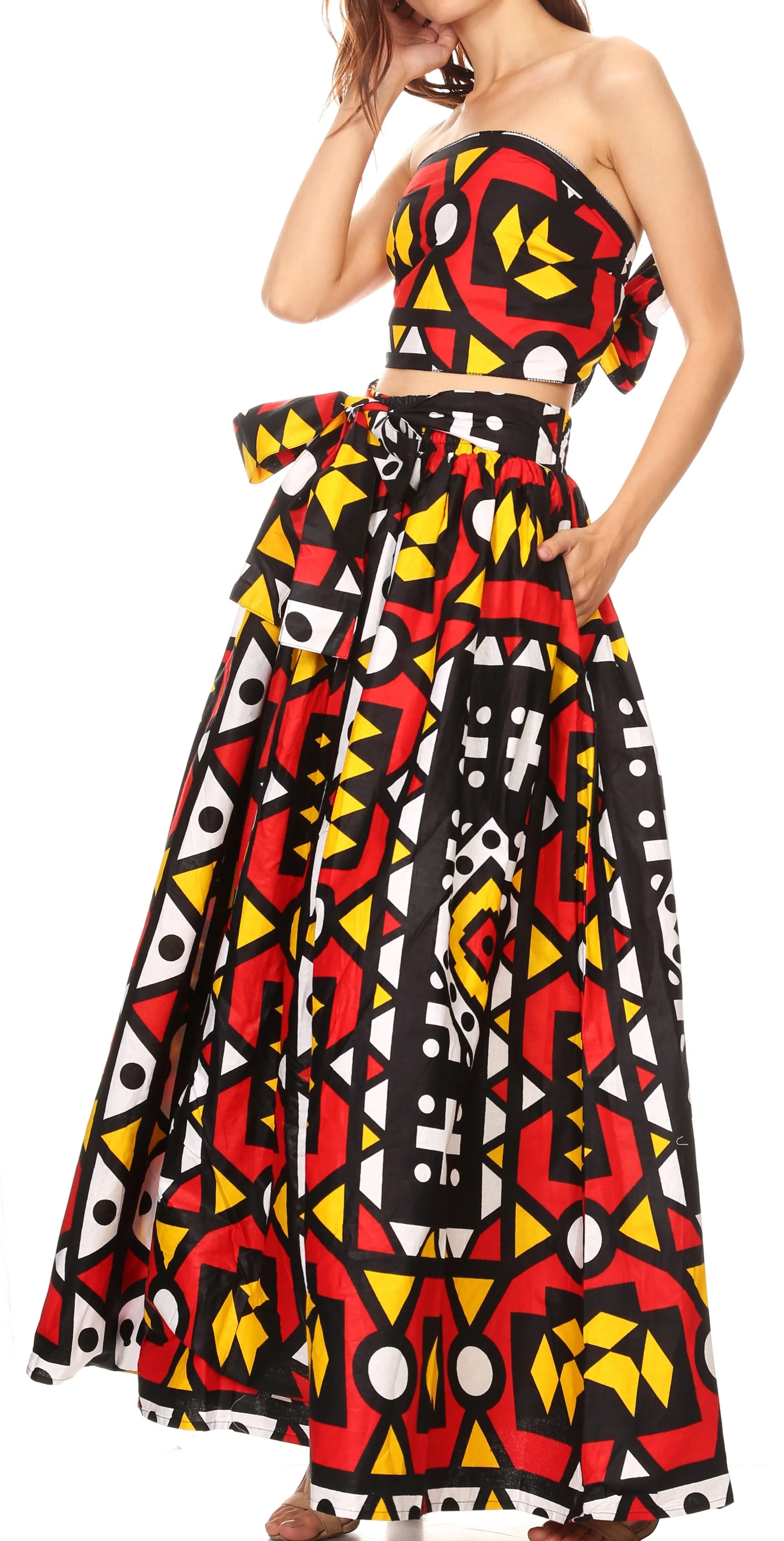 Sakkas Asma Convertible Traditional Wax Print Adjustable Strap Maxi Skirt | Dress