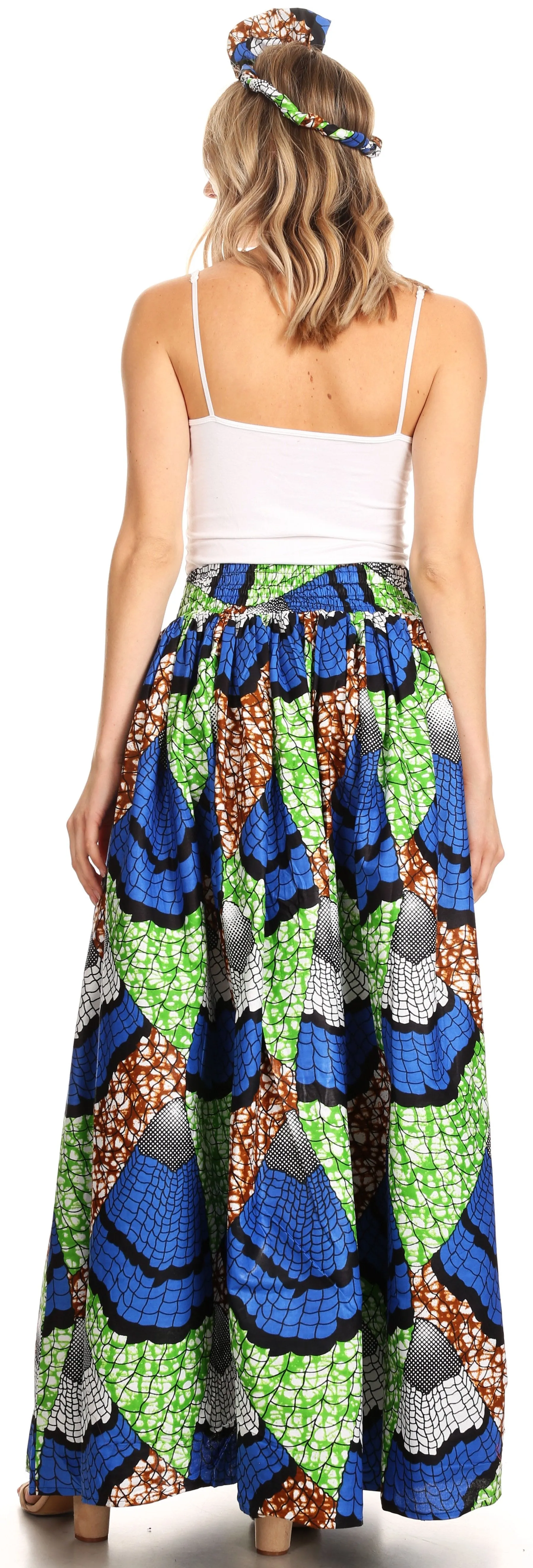 Sakkas Asma Convertible Traditional Wax Print Adjustable Strap Maxi Skirt | Dress