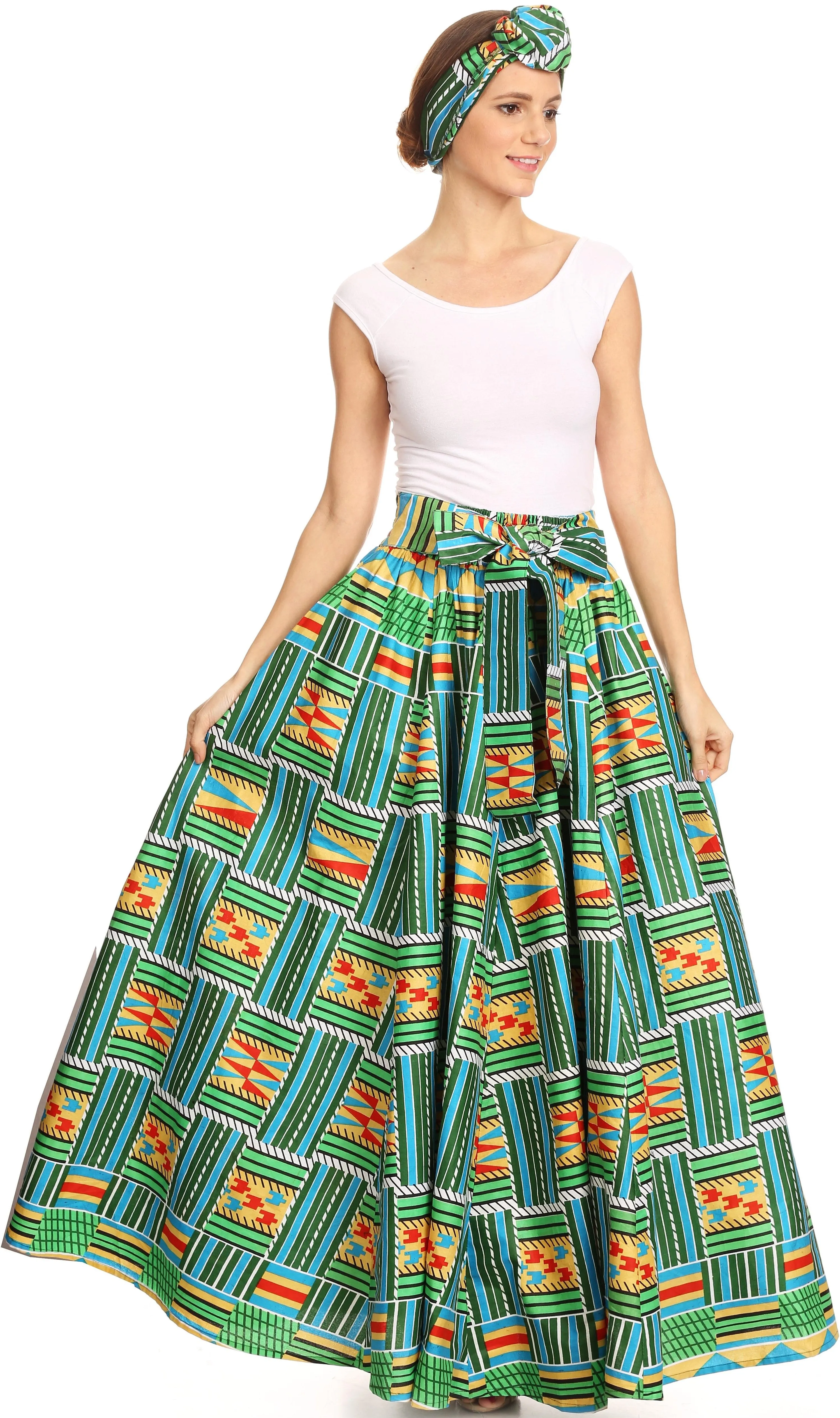 Sakkas Asma Convertible Traditional Wax Print Adjustable Strap Maxi Skirt | Dress