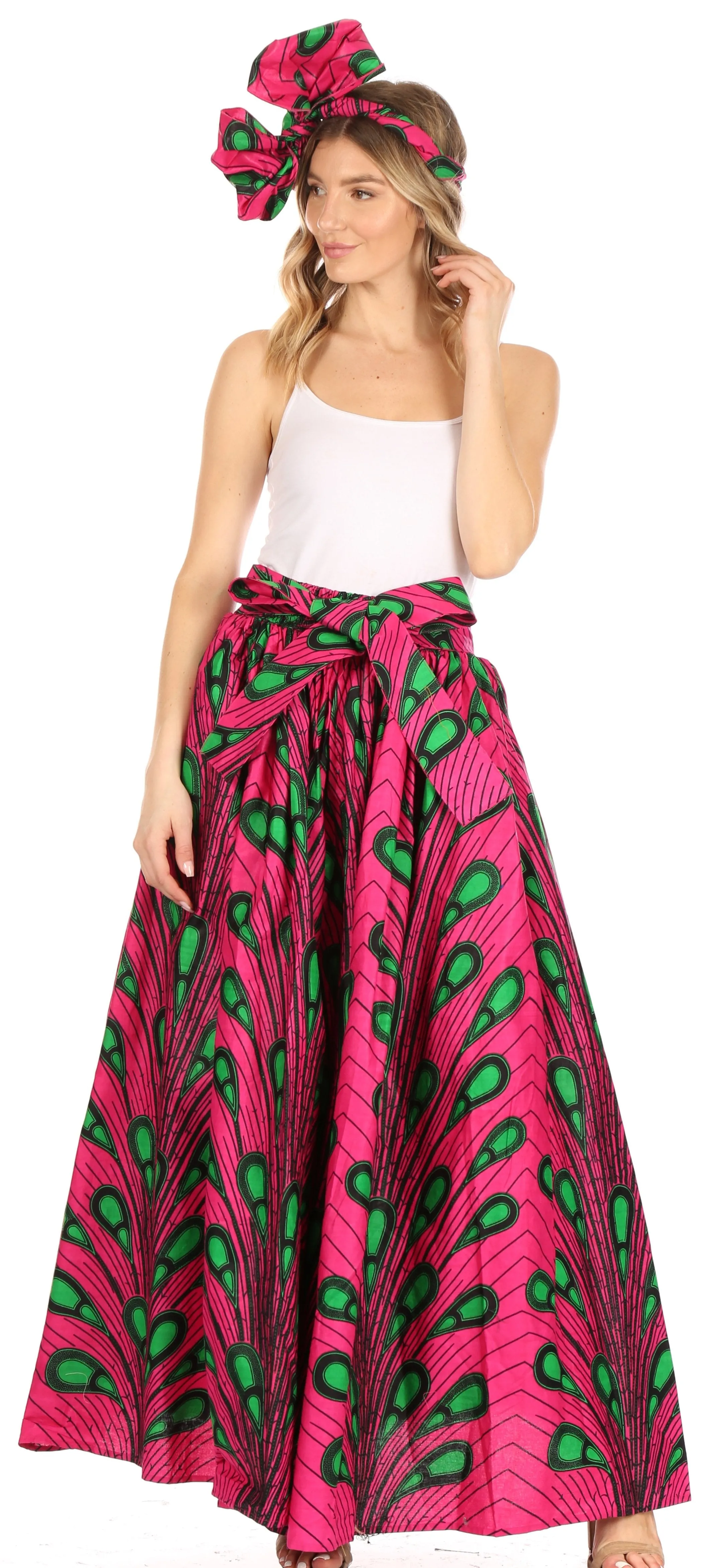 Sakkas Asma Convertible Traditional Wax Print Adjustable Strap Maxi Skirt | Dress