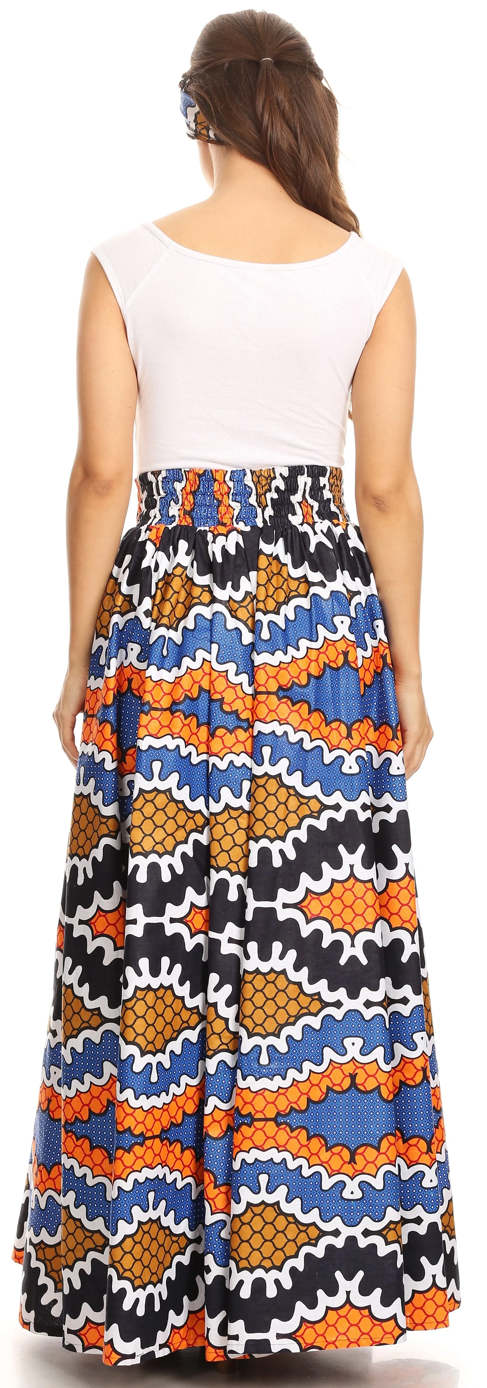 Sakkas Asma Convertible Traditional Wax Print Adjustable Strap Maxi Skirt | Dress