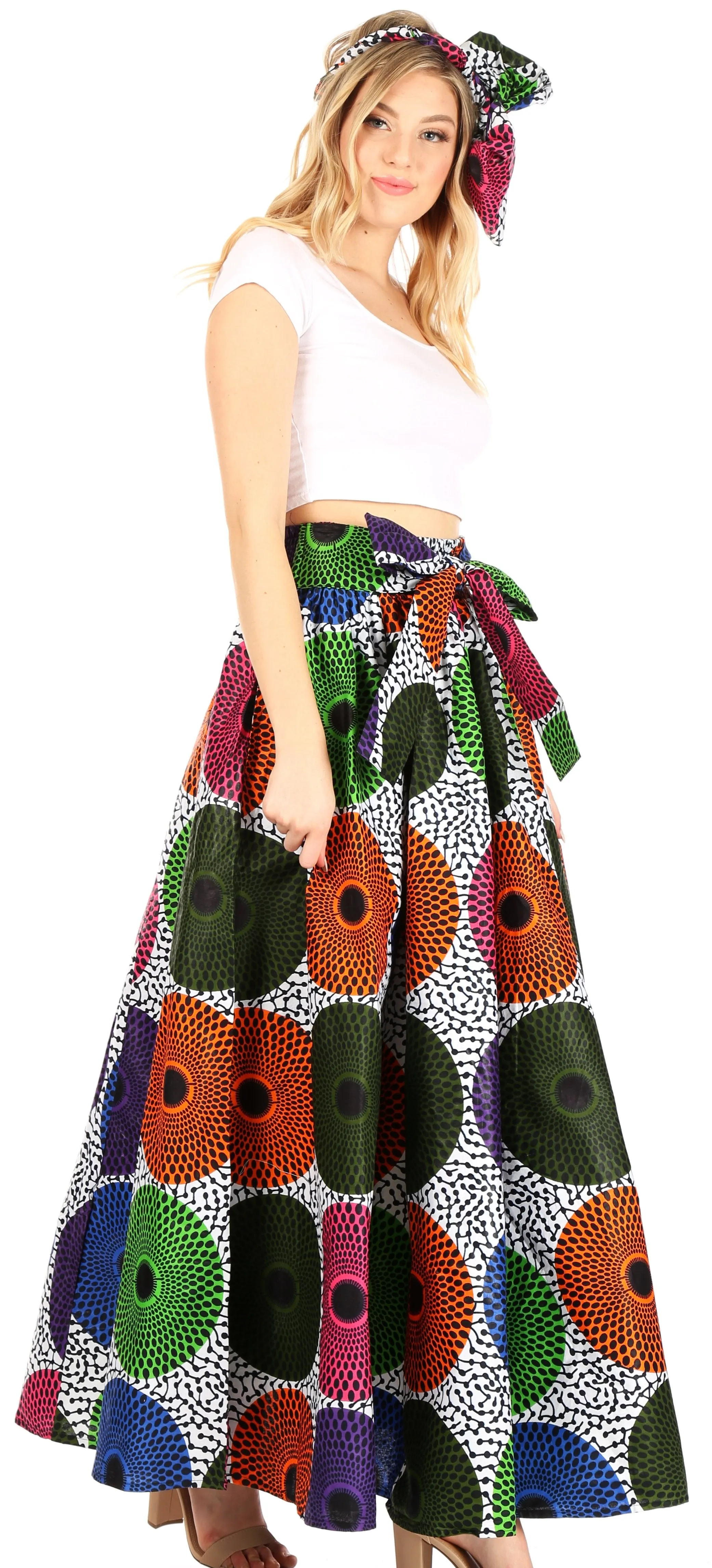 Sakkas Asma Convertible Traditional Wax Print Adjustable Strap Maxi Skirt | Dress