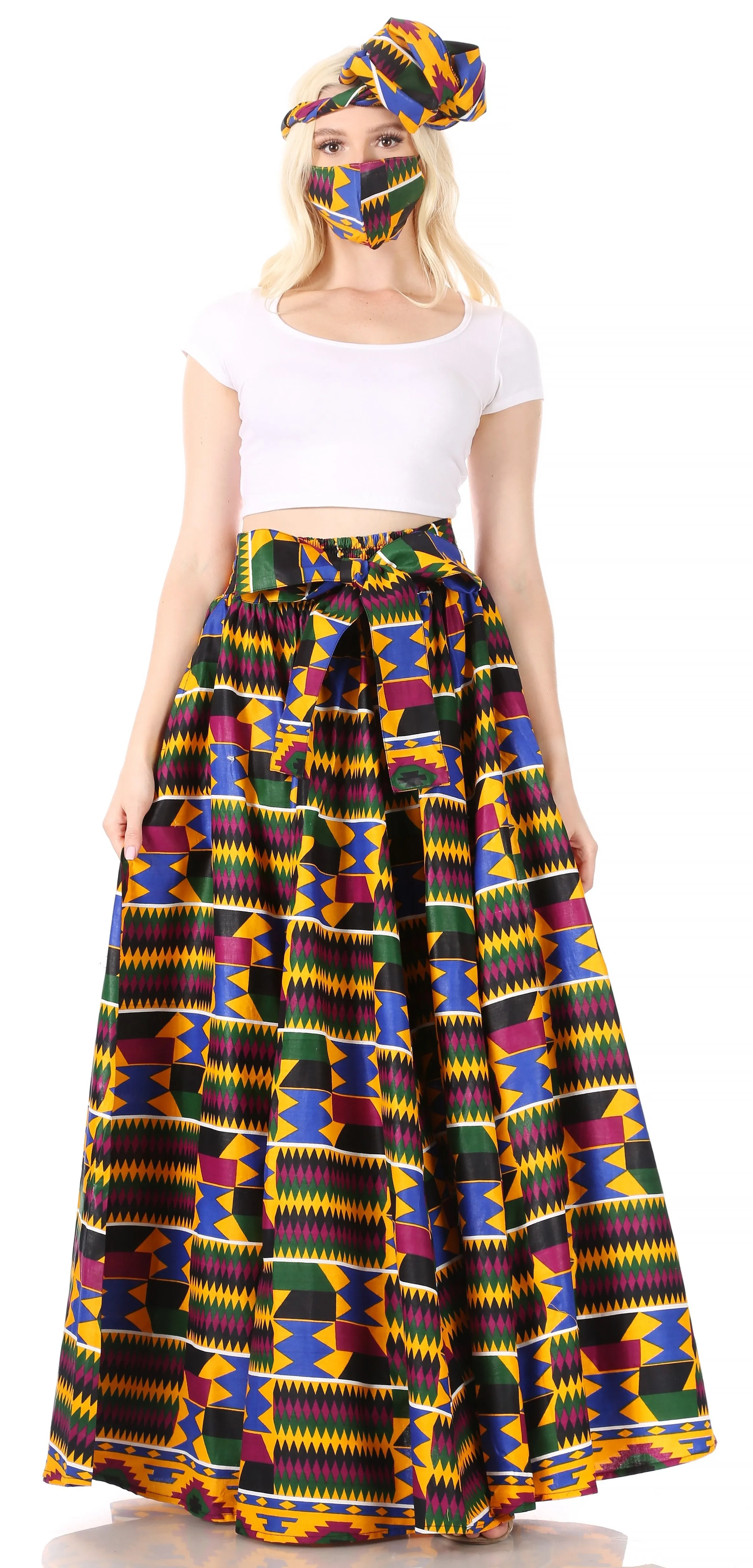 Sakkas Asma Convertible Traditional Wax Print Adjustable Strap Maxi Skirt | Dress