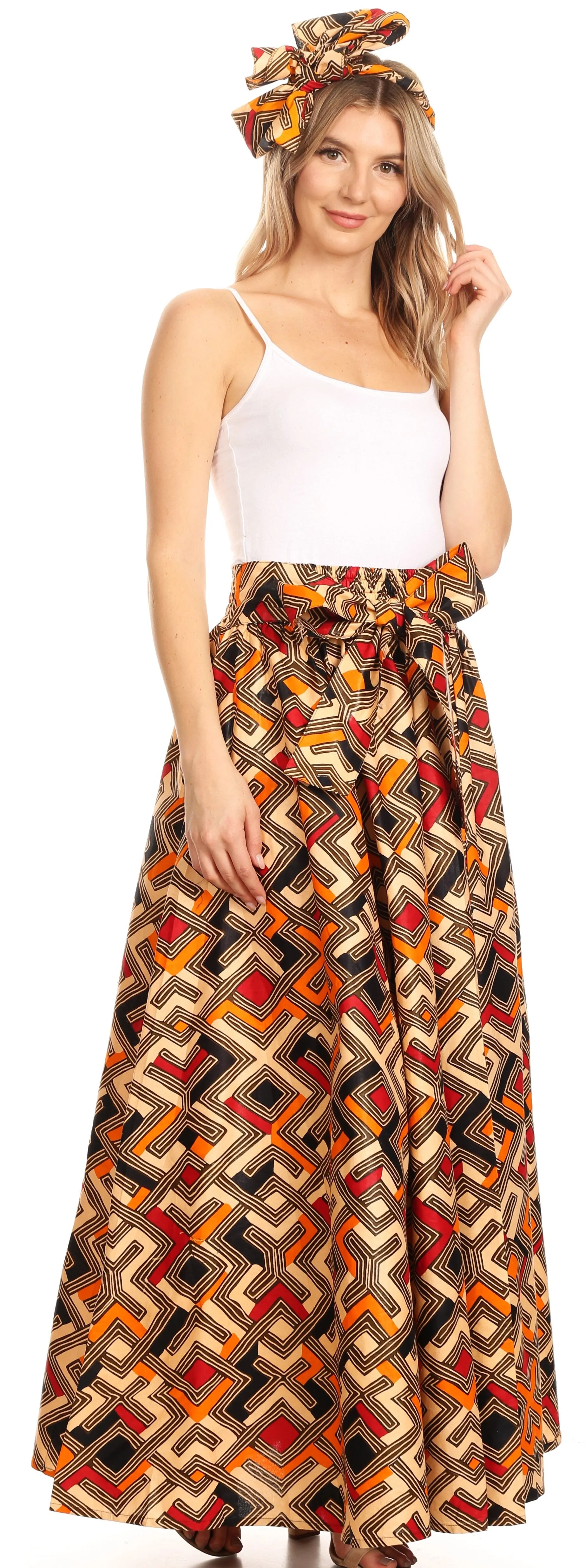 Sakkas Asma Convertible Traditional Wax Print Adjustable Strap Maxi Skirt | Dress