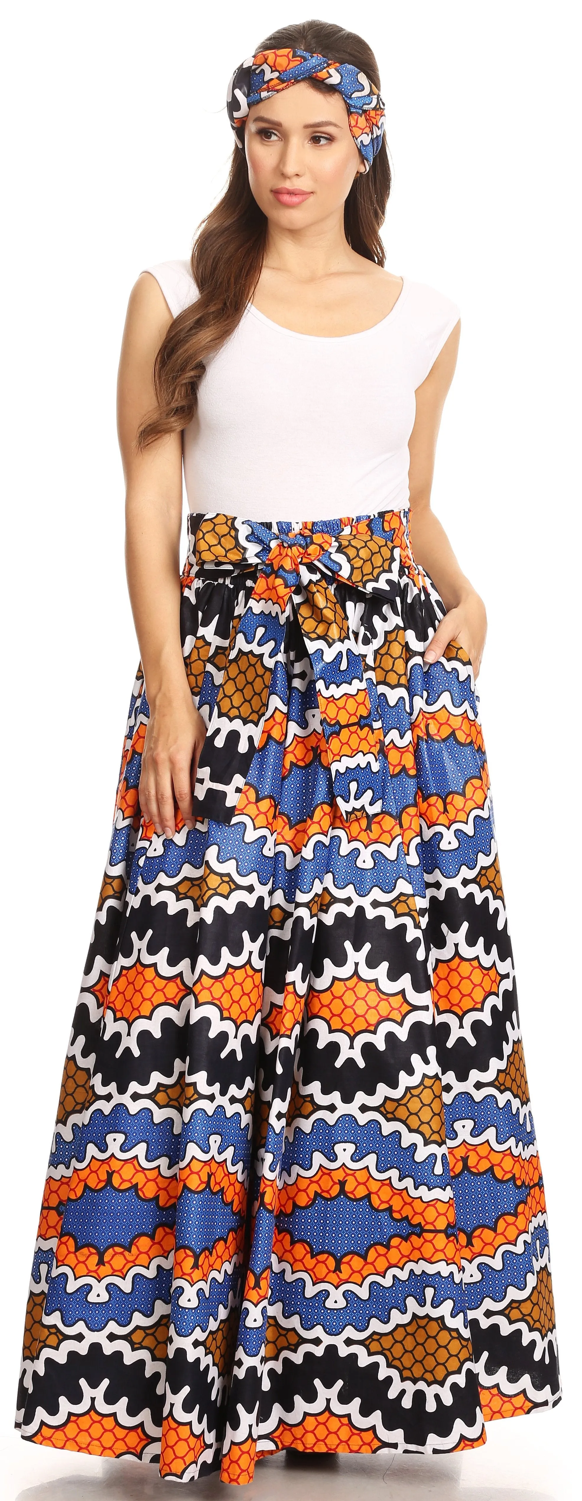 Sakkas Asma Convertible Traditional Wax Print Adjustable Strap Maxi Skirt | Dress