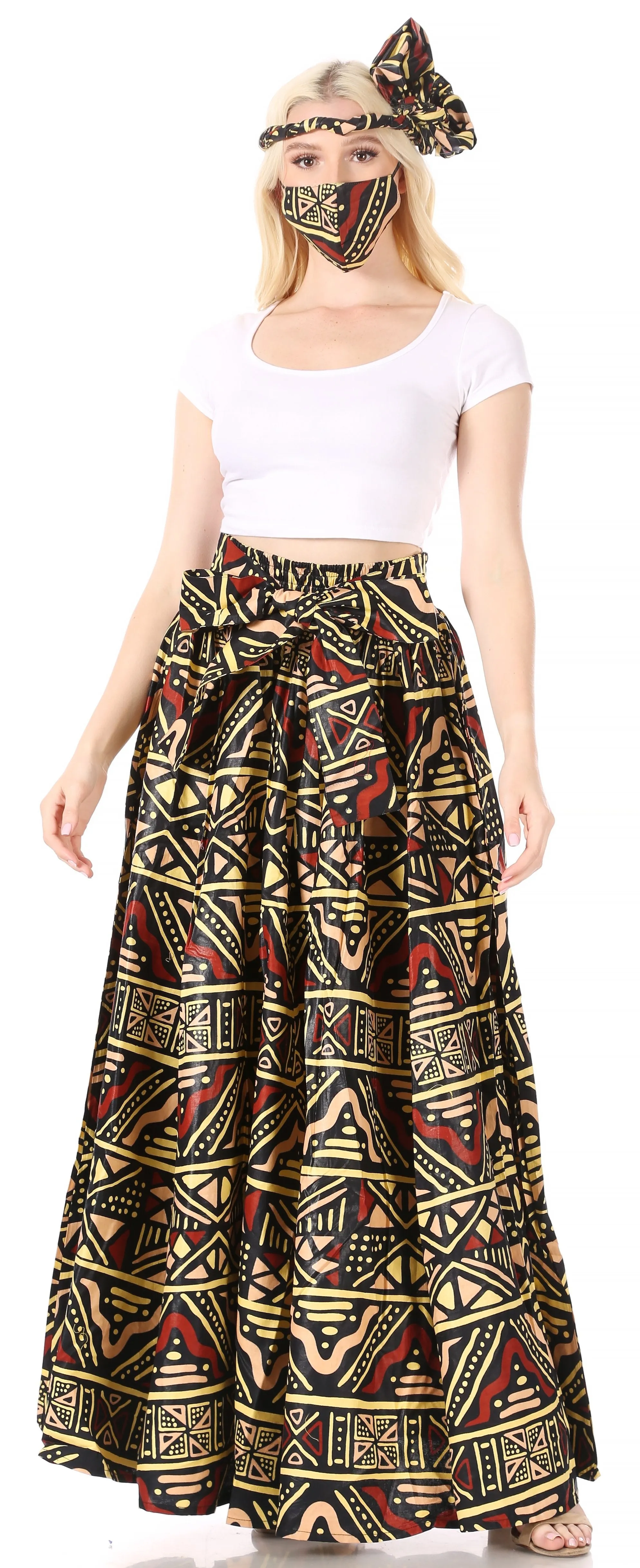 Sakkas Asma Convertible Traditional Wax Print Adjustable Strap Maxi Skirt | Dress