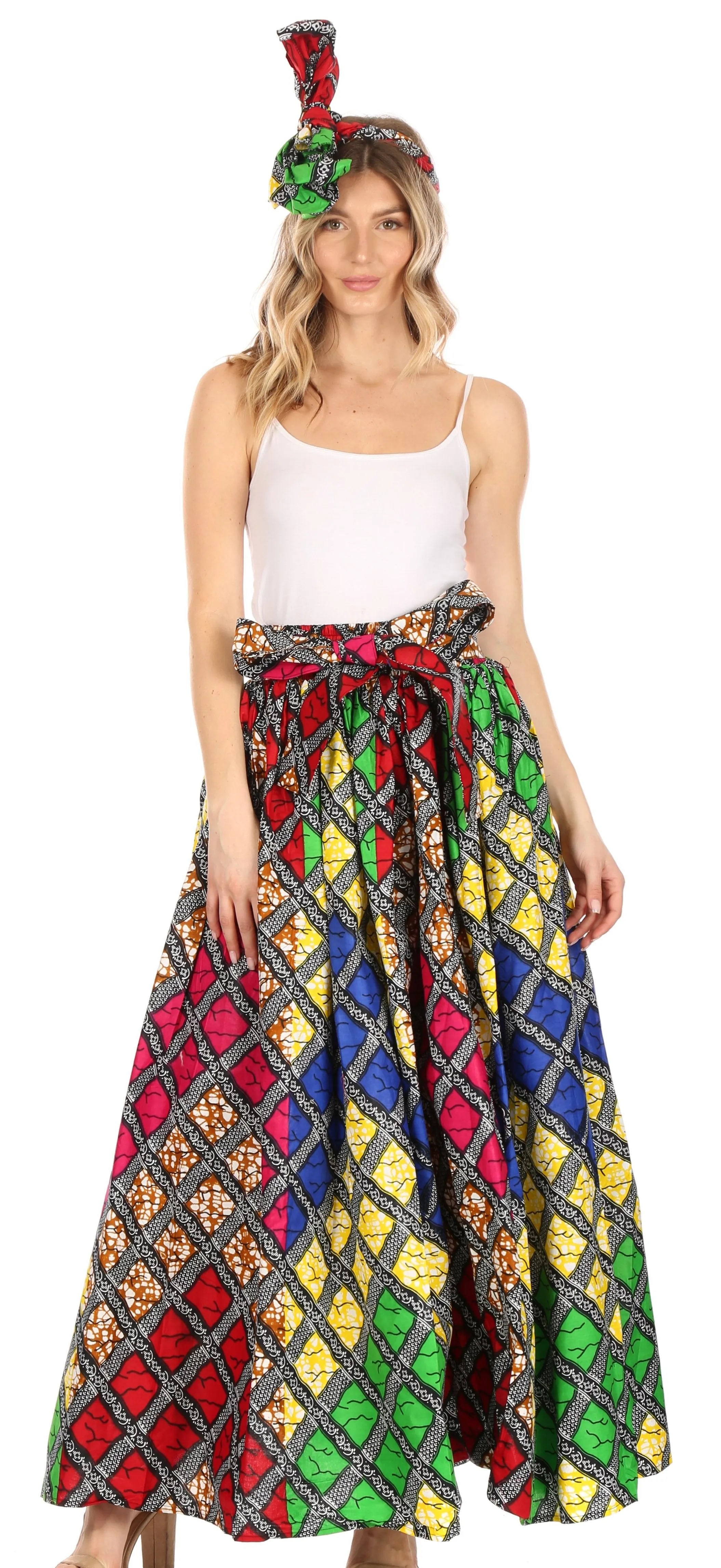 Sakkas Asma Convertible Traditional Wax Print Adjustable Strap Maxi Skirt | Dress