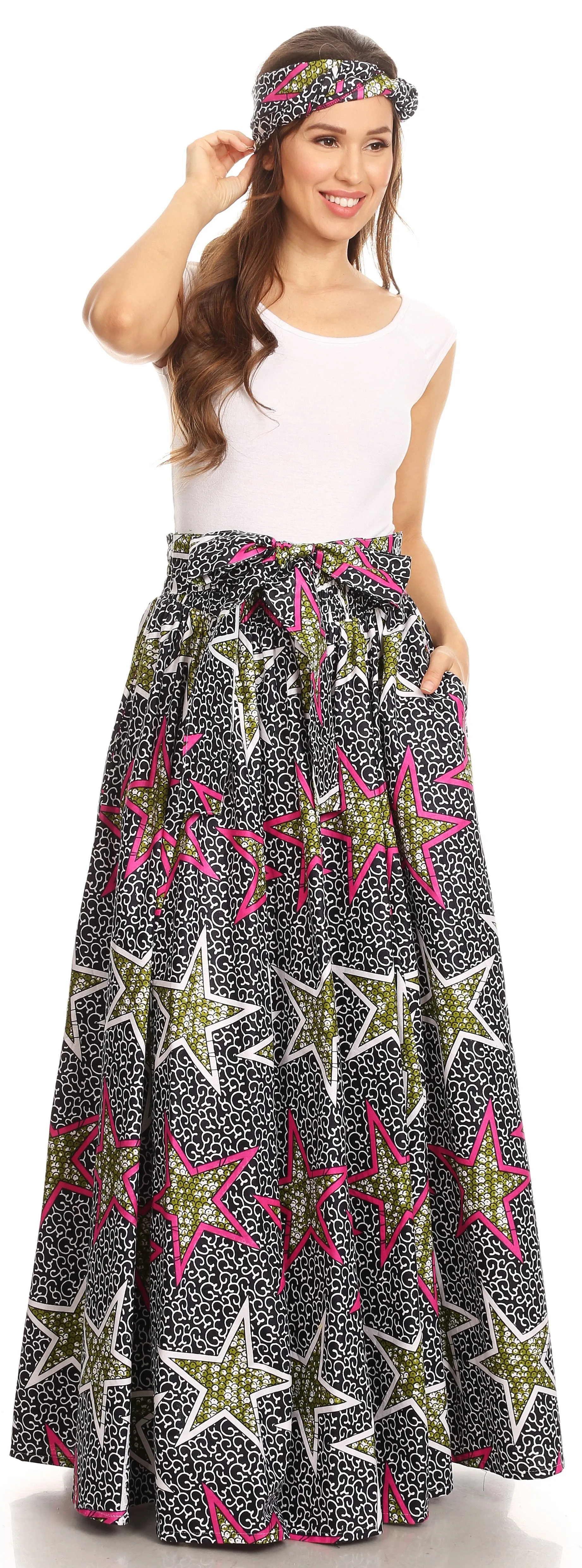 Sakkas Asma Convertible Traditional Wax Print Adjustable Strap Maxi Skirt | Dress