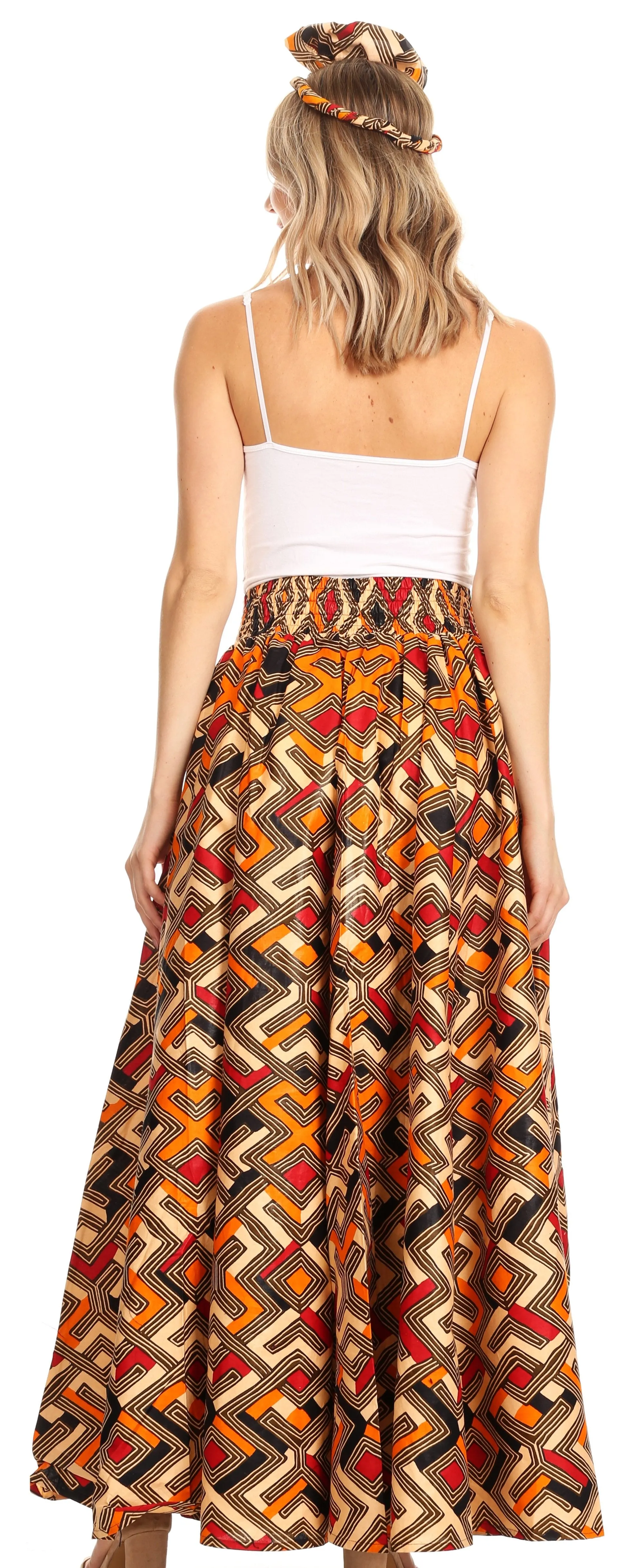 Sakkas Asma Convertible Traditional Wax Print Adjustable Strap Maxi Skirt | Dress