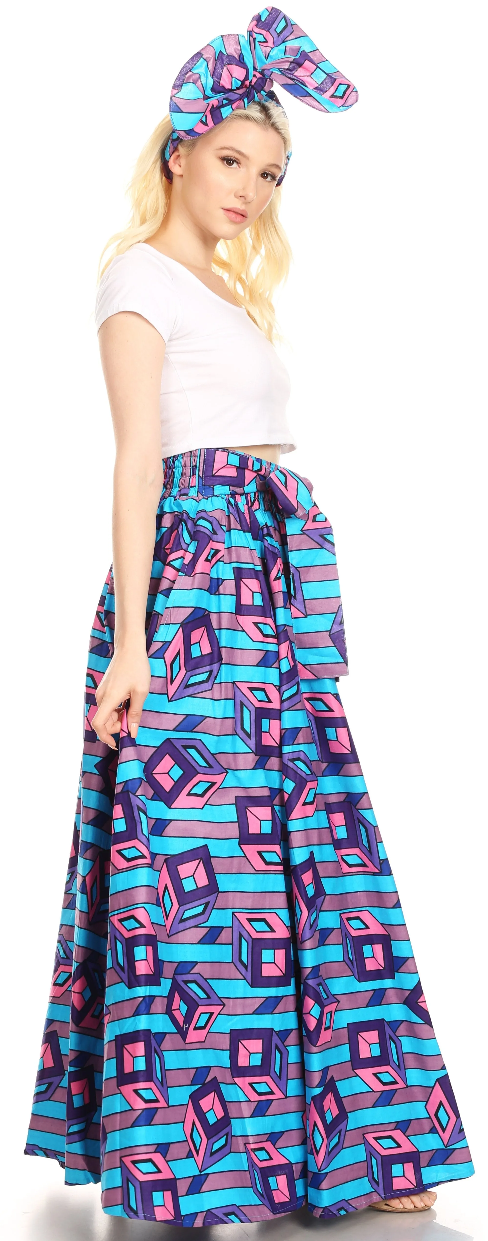 Sakkas Asma Convertible Traditional Wax Print Adjustable Strap Maxi Skirt | Dress