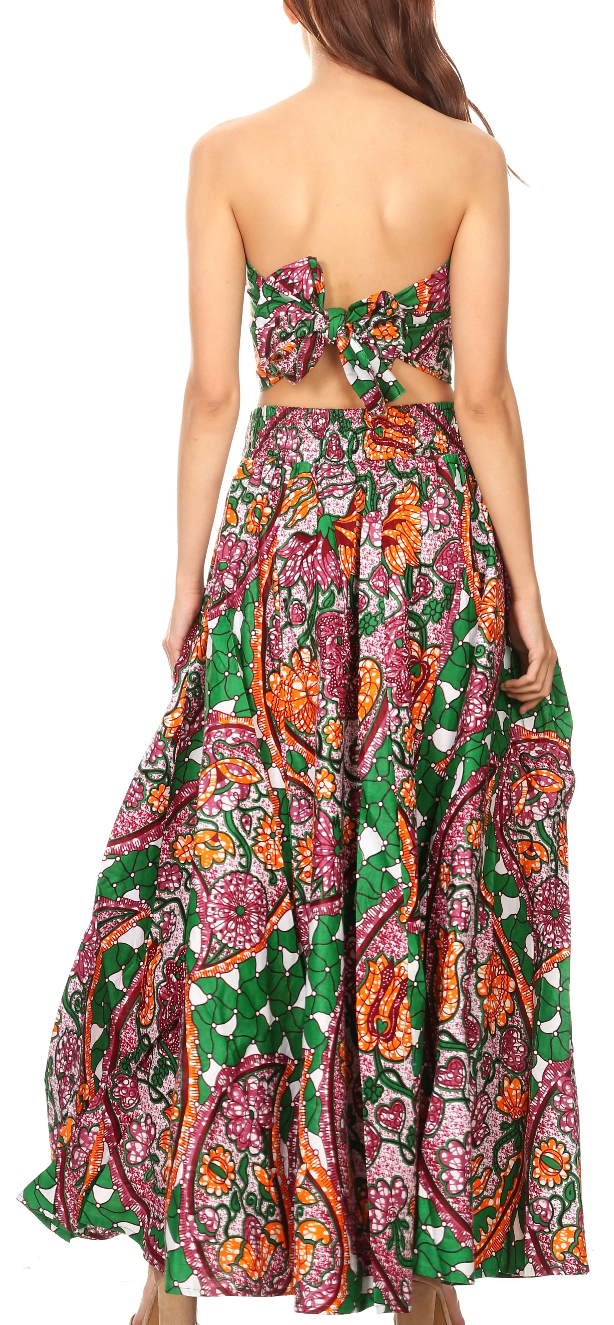 Sakkas Asma Convertible Traditional Wax Print Adjustable Strap Maxi Skirt | Dress